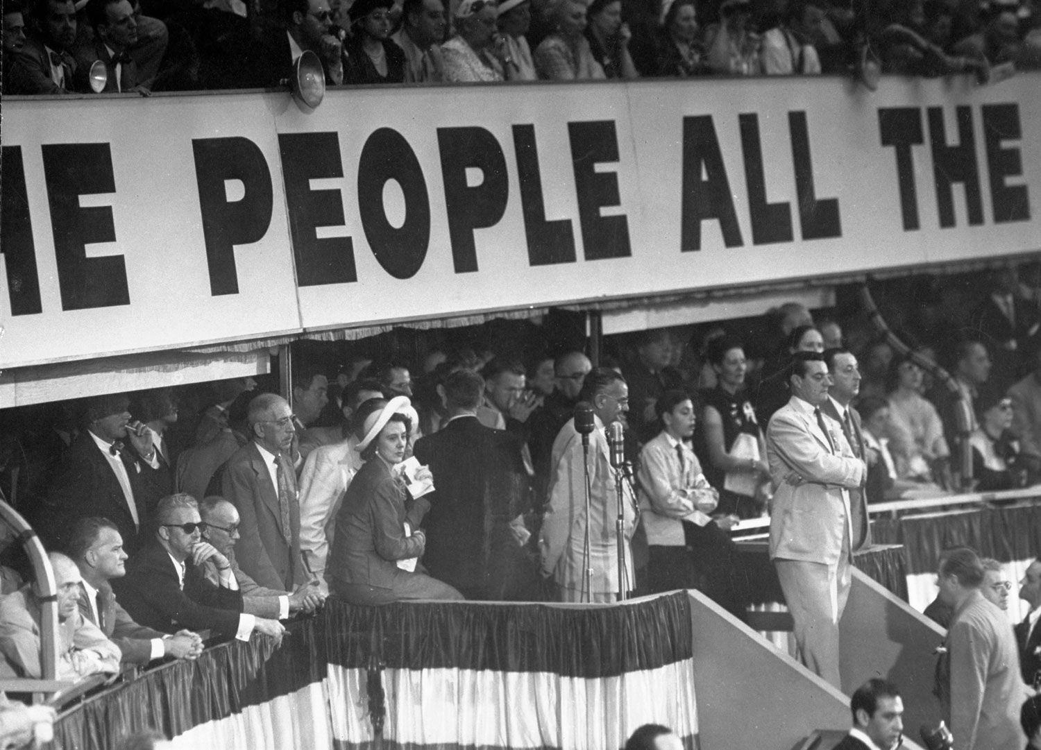 Mrs. Estes Kefauver (center, in white hat) watching the action at the 1952 Democratic National Convention in Chicago.