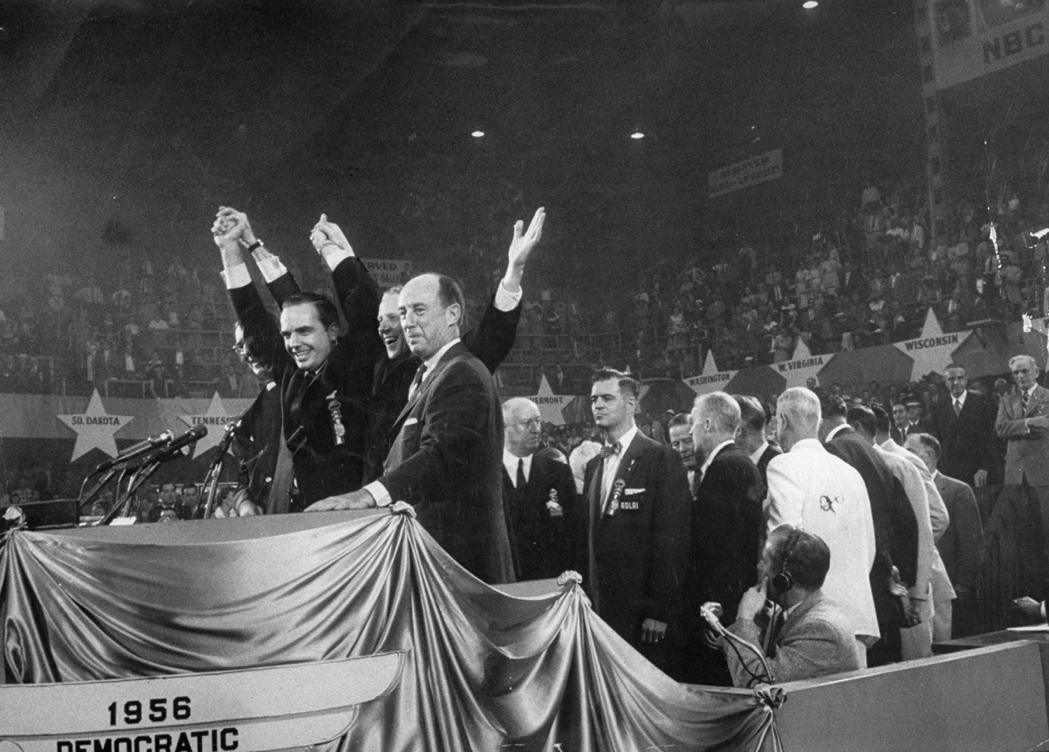 Left to right: Senator Estes Kefauver, Gov. Frank Clement, Sen. Albert Gore and candidate Adlai Stevenson at the 1956 Democratic National Convention in Chicago.