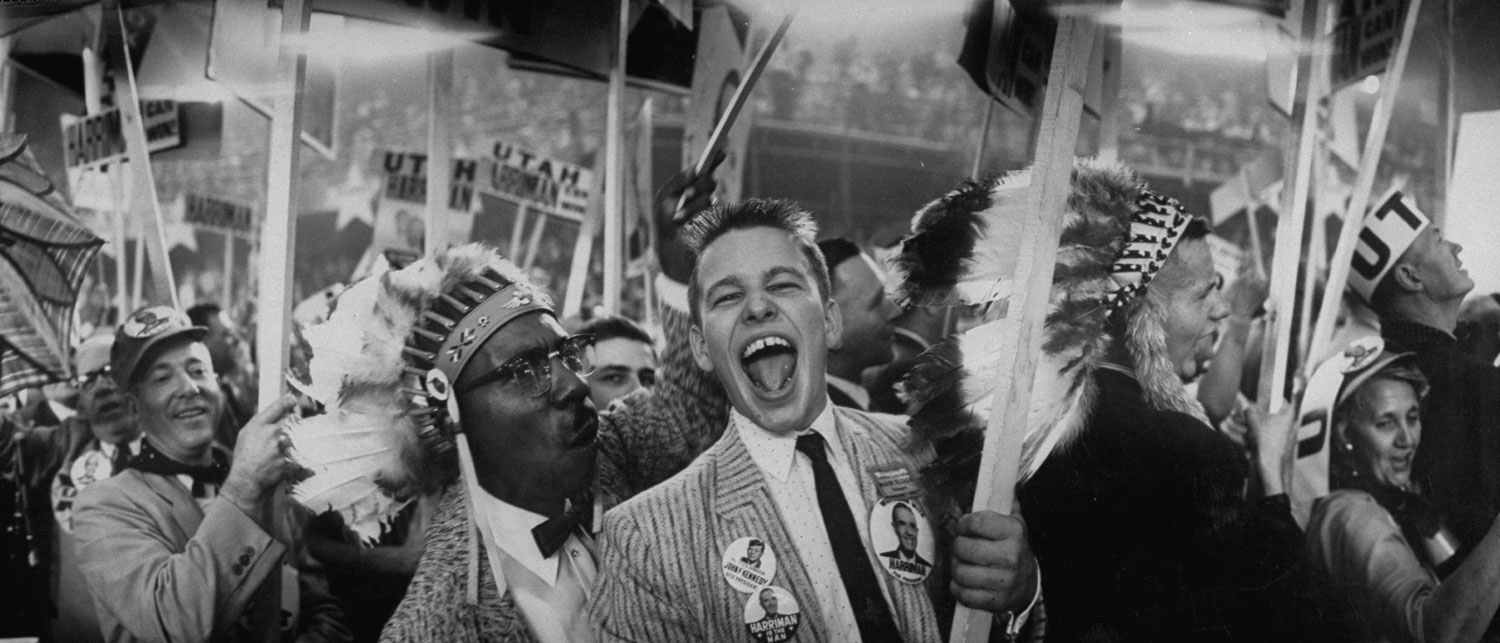 Scene at the 1956 Democratic National Convention in Chicago.