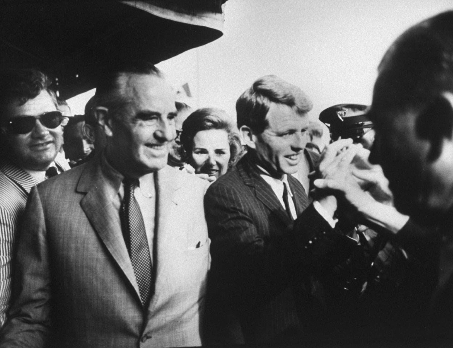 Robert F. Kennedy (right), his wife Ethell and Democratic stalwart Averell Harriman at a reception for Jackie Kennedy during the 1964 Democratic National Convention in Atlantic City, New Jersey.