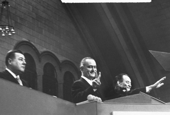 President Lyndon Johnson with his running mate Hubert Humphrey during the 1964 Democratic National Convention in Atlantic City, New Jersey.