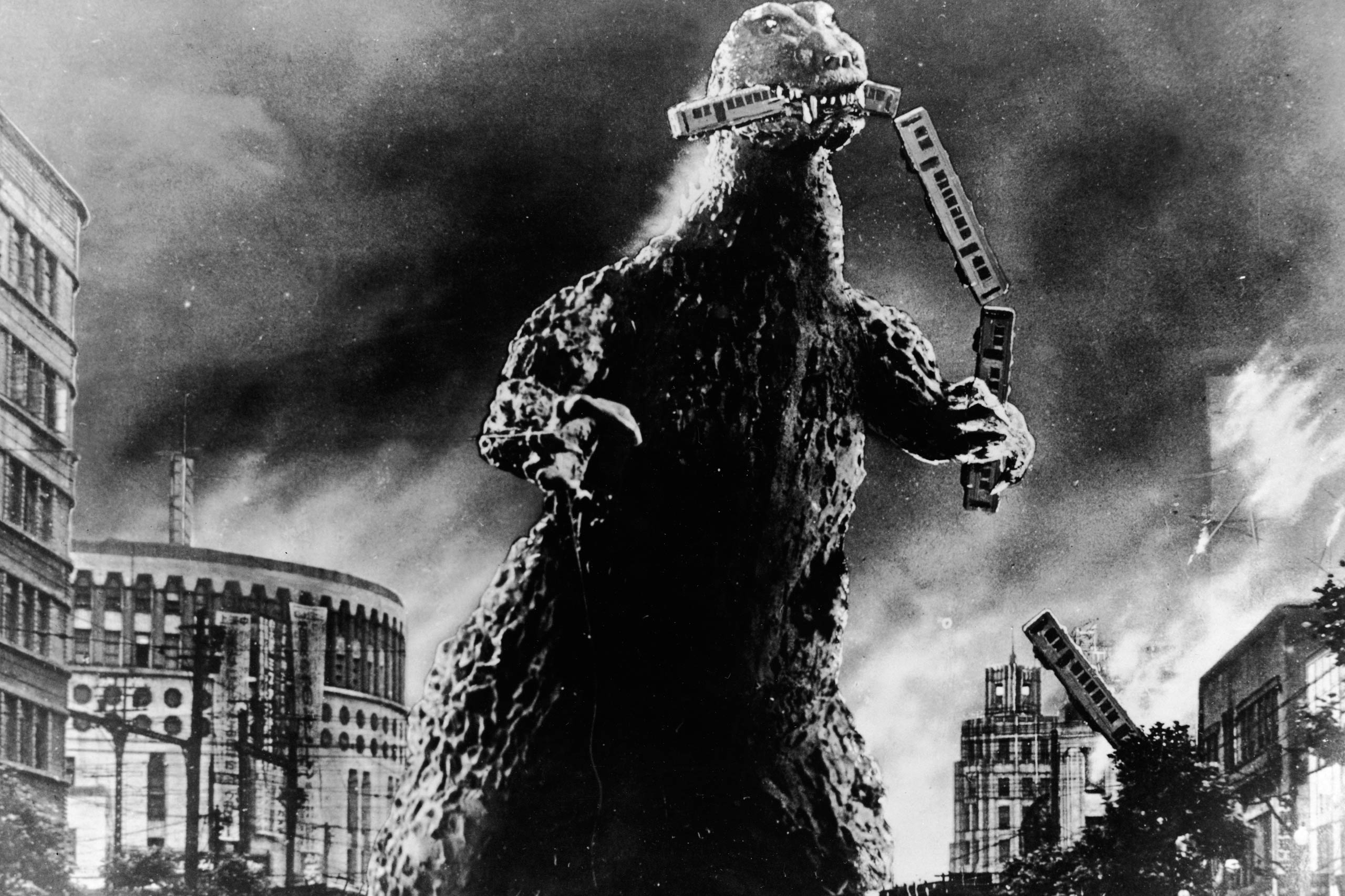 Godzilla is seen in a scene from <i>Godzilla, King of the Monsters!</i>, 1956. (Embassy Pictures/Getty Images)