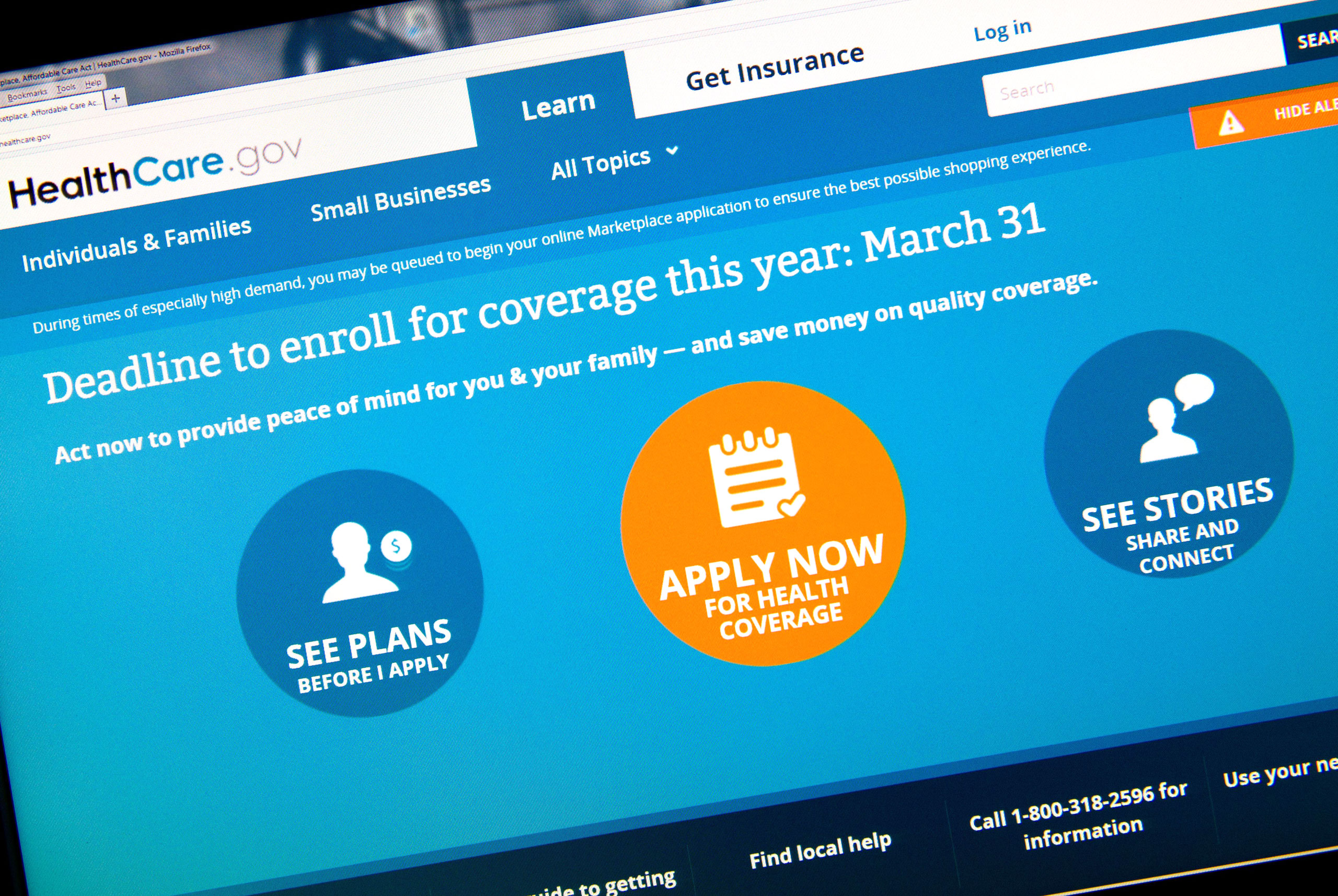 The home page for the HealthCare.gov on March 31, 2014.