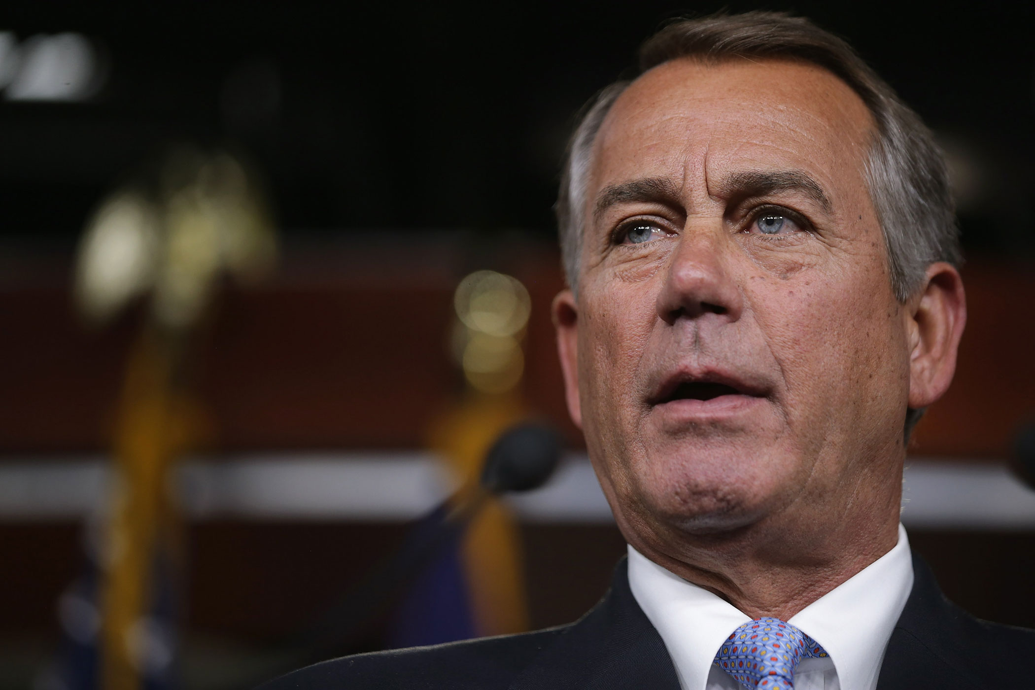 Speaker of the House John Boehner holds his weekly news conference at the U.S. Capitol on Feb. 5, 2015 in Washington, DC. (Chip Somodevilla—Getty Images)