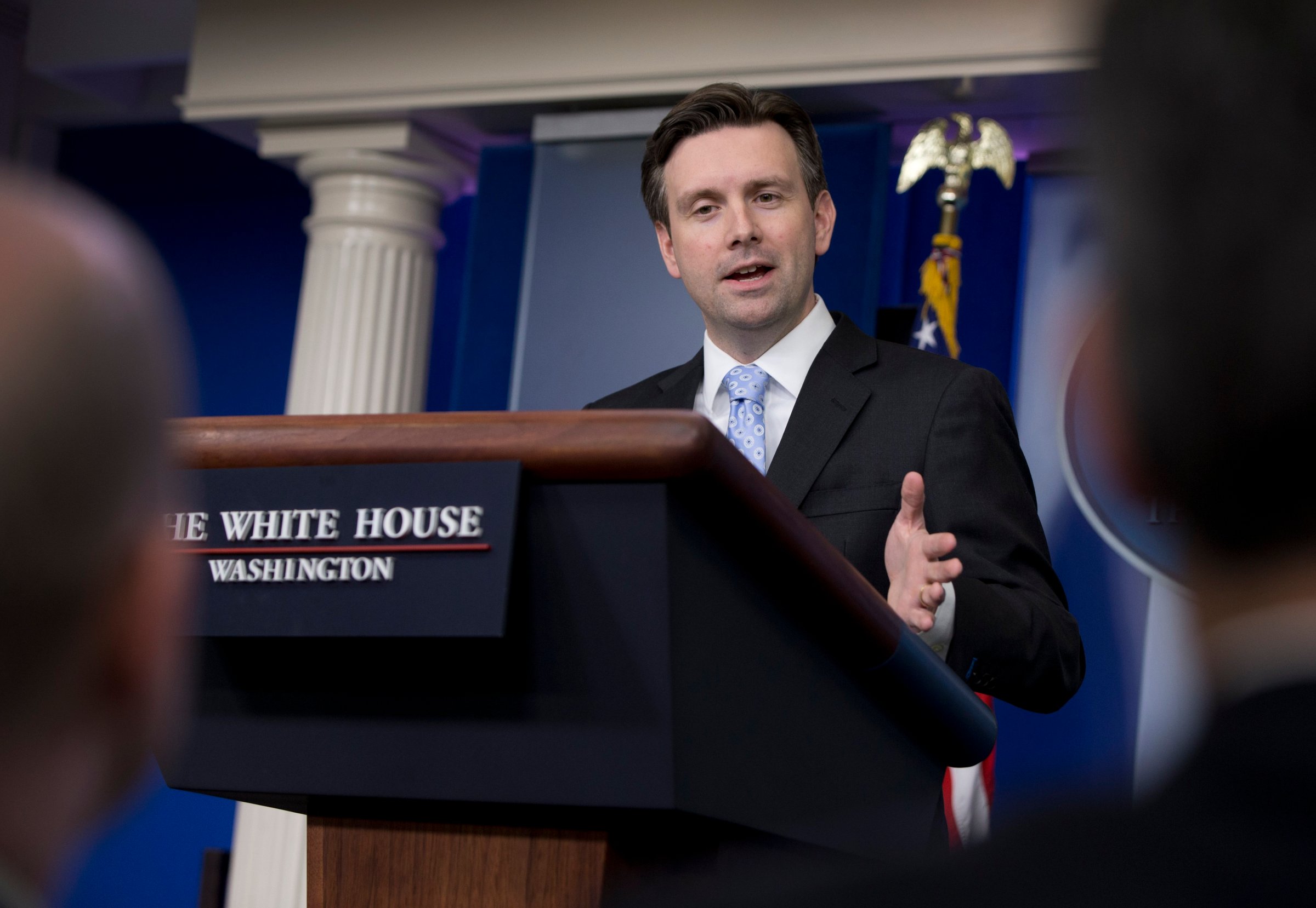 White House press secretary Josh Earnest speaks during the daily news briefing at the White House in Washington on Jan. 30, 2015.