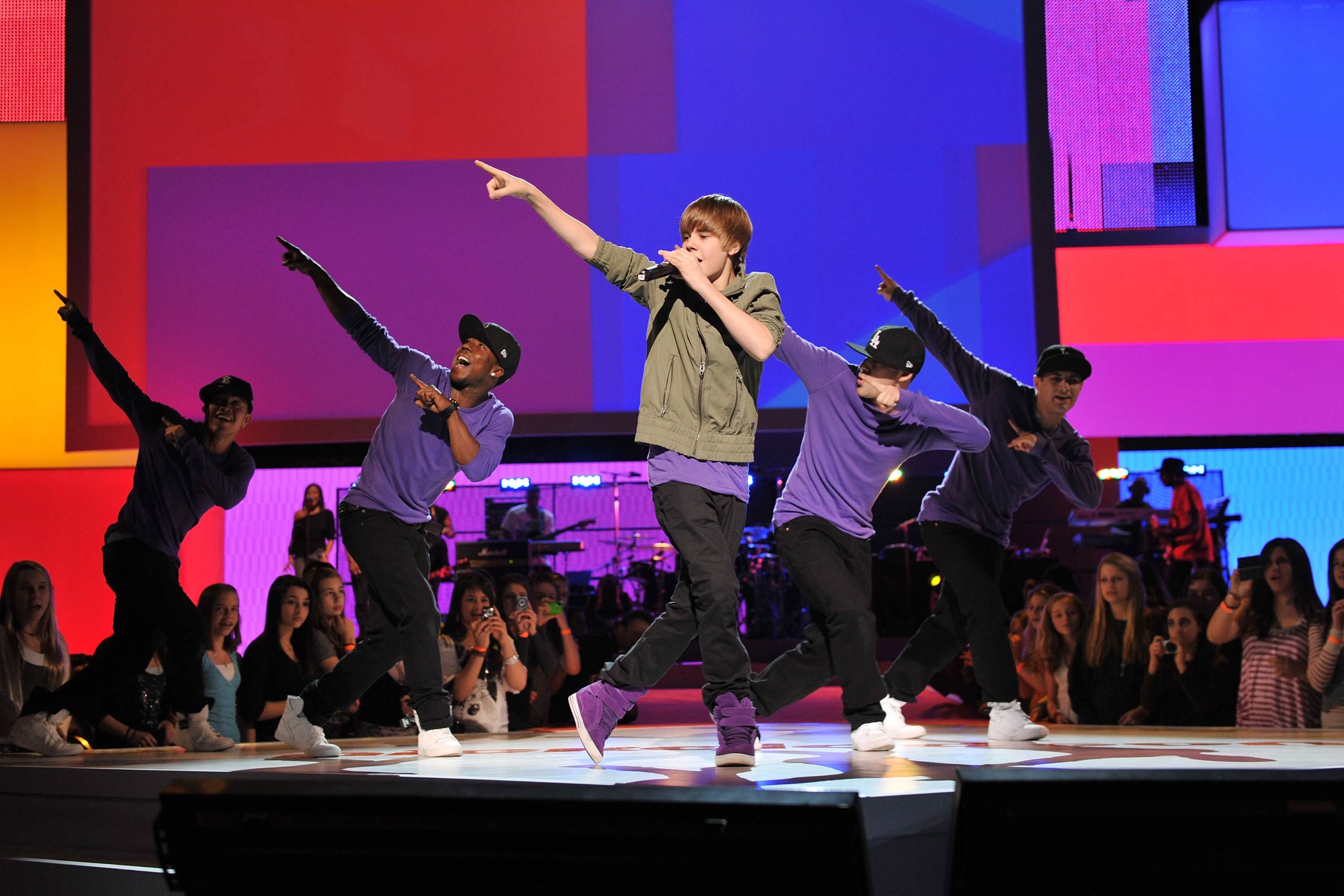 Justin Bieber performs onstage at the 2010 Nickelodeon Upfront Presentation at Hammerstein Ballroom in New York City. in 2010.