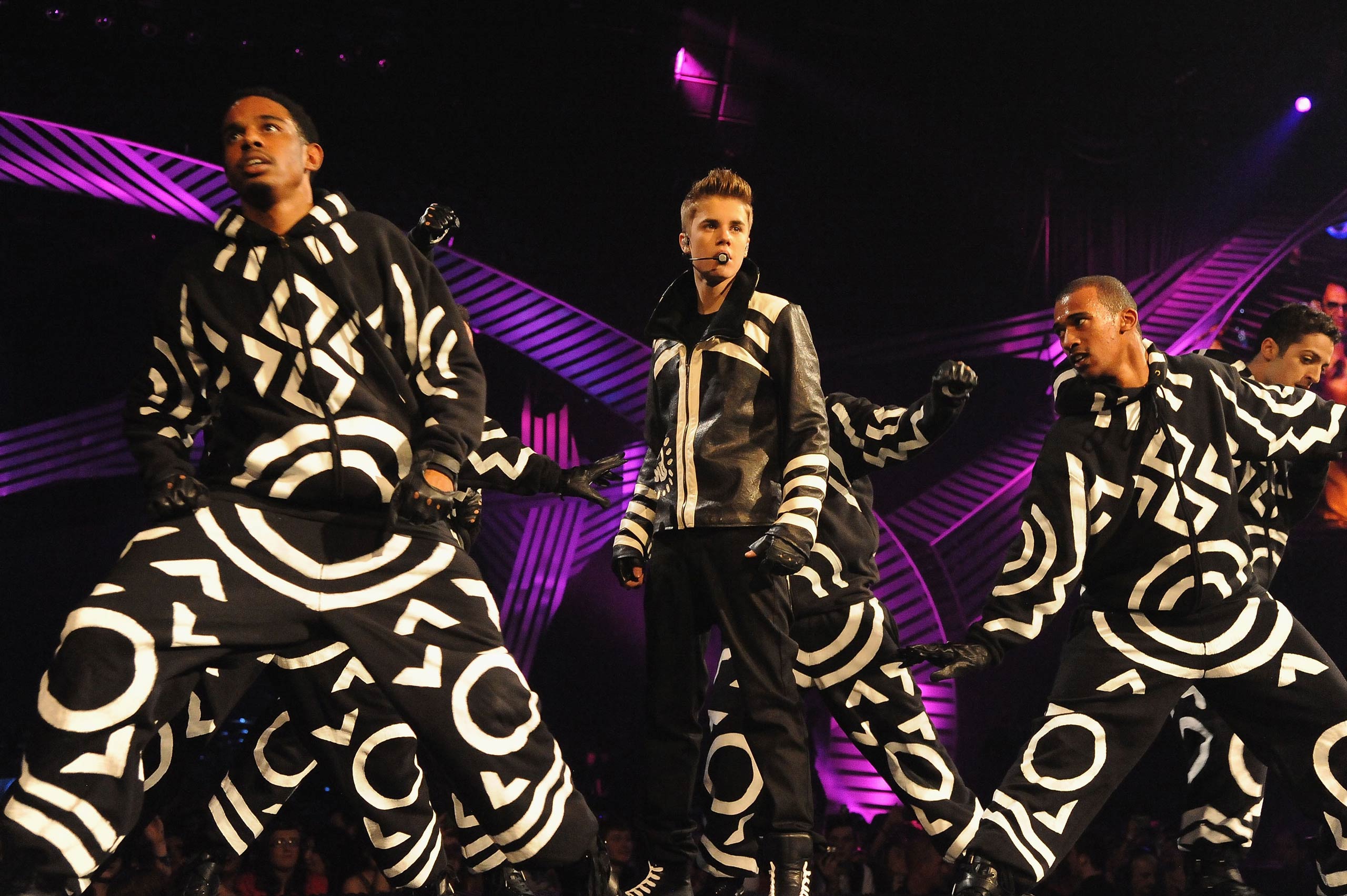 Justin Bieber performs onstage during the MTV Europe Music Awards 2011 live show at the Odyssey Arena in Belfast, Northern Ireland in 2011.