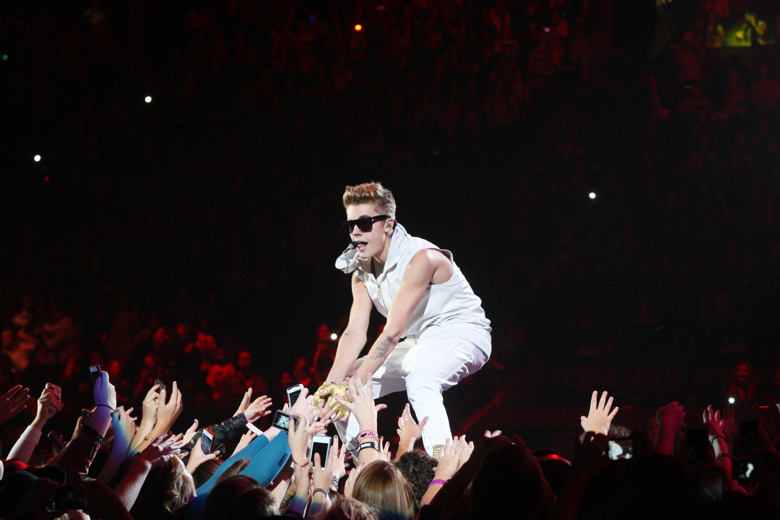 Justin Bieber performs at the Izod Center in East Rutherford, NJ in 2012.