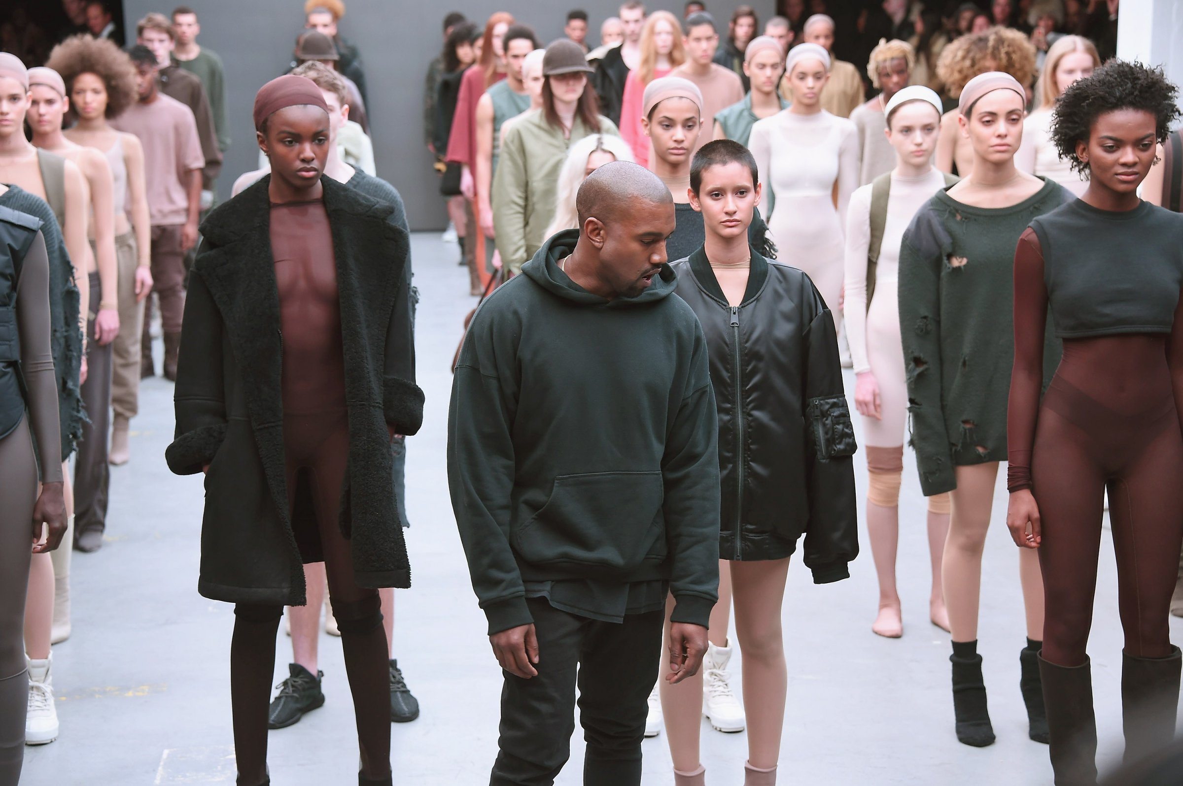 Kanye West attends the Adidas show during Mercedes-Benz Fashion Week Fall 2015 at Skylight Clarkson SQ. on Feb. 12, 2015 in New York City.