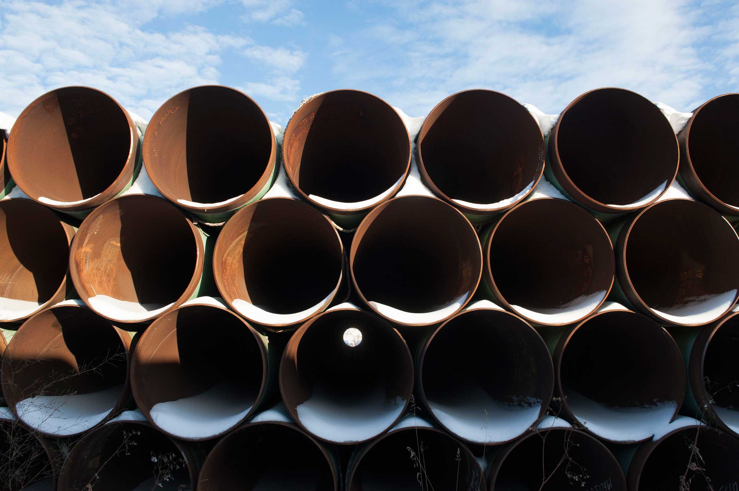 A depot used to store pipes for Transcanada Corp's planned Keystone XL oil pipeline is seen in Gascoyne, N.D. on Nov. 14, 2014. (Andrew Cullen—Reuters)