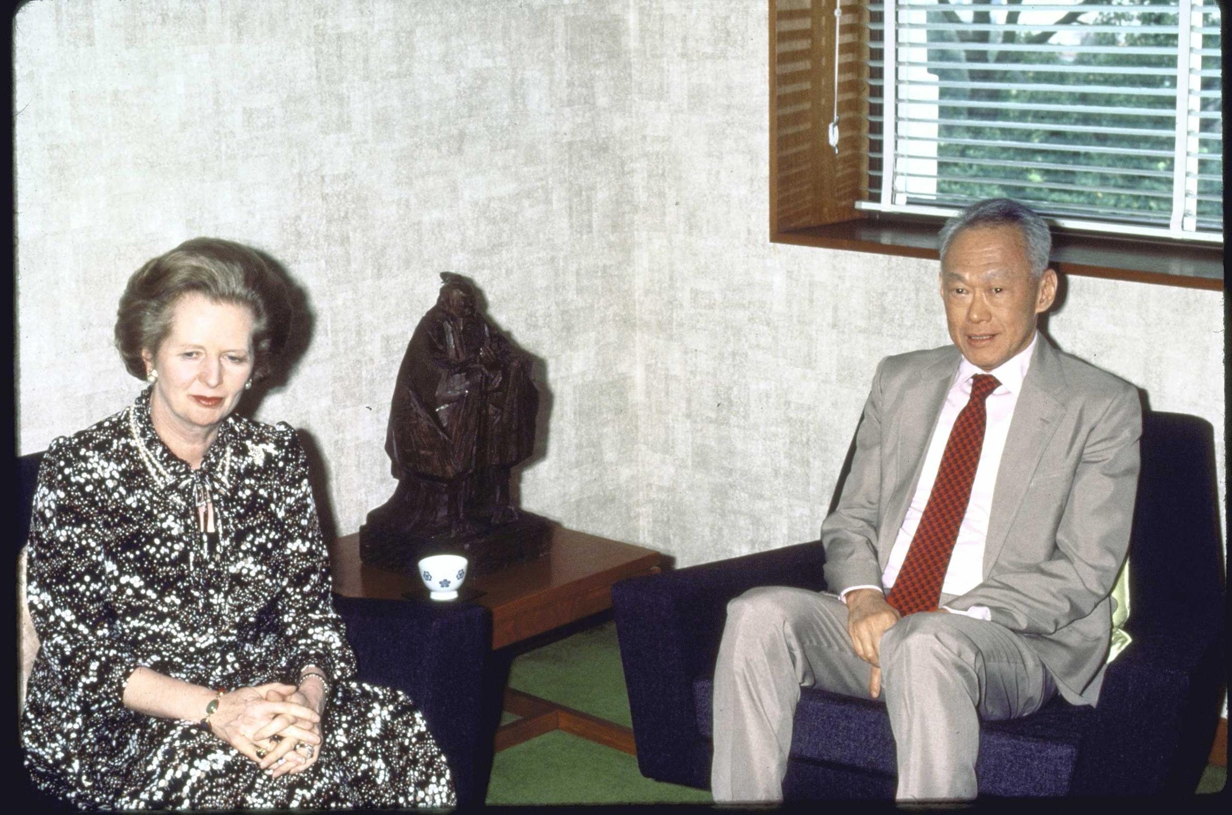 Premier Lee Kuan Yew with visiting British Prime Minister Margaret Thatcher in 1985.