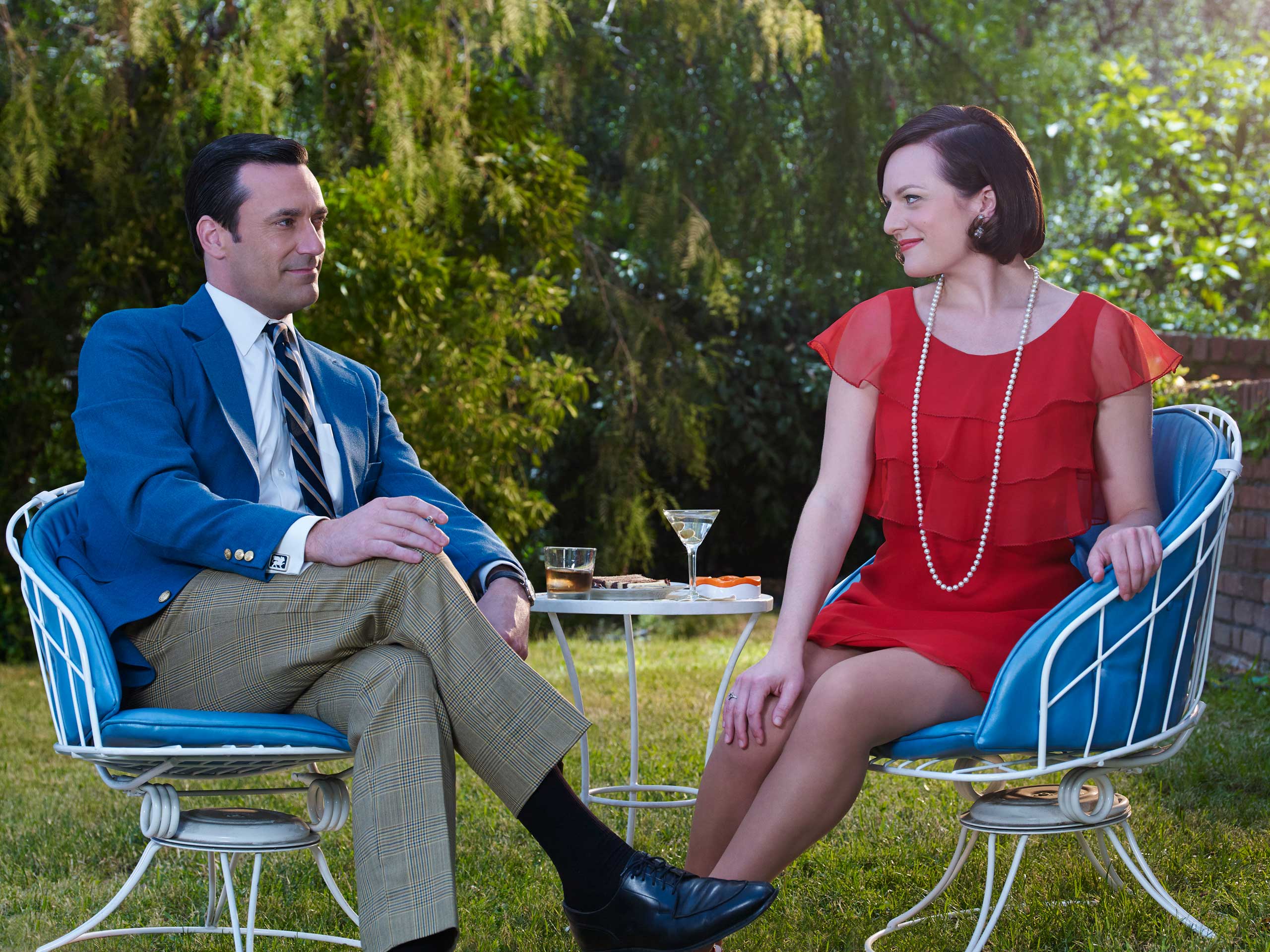 From Left: Jon Hamm as Don Draper and Elisabeth Moss as Peggy Olson in Mad Men season 7B.