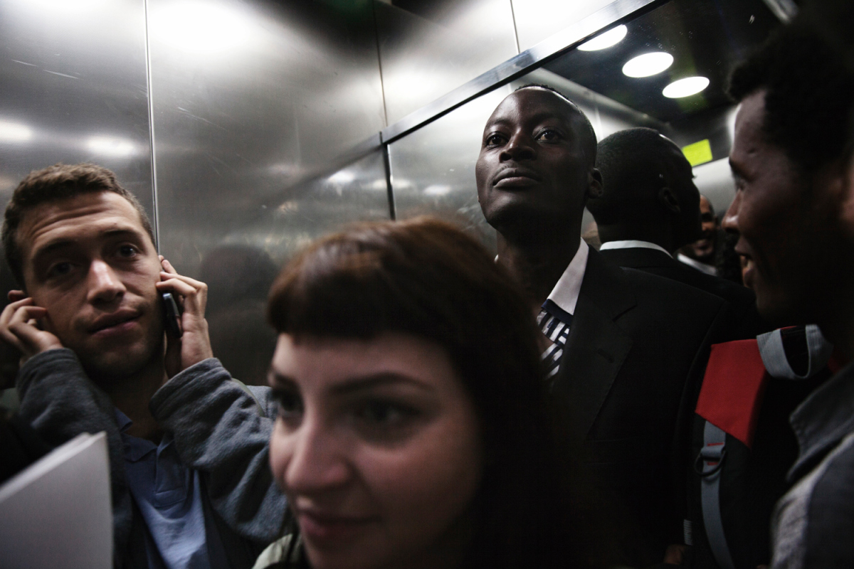 Mutasim Ali in the elevator on his way to the district court room to receive the verdict of his appeal.