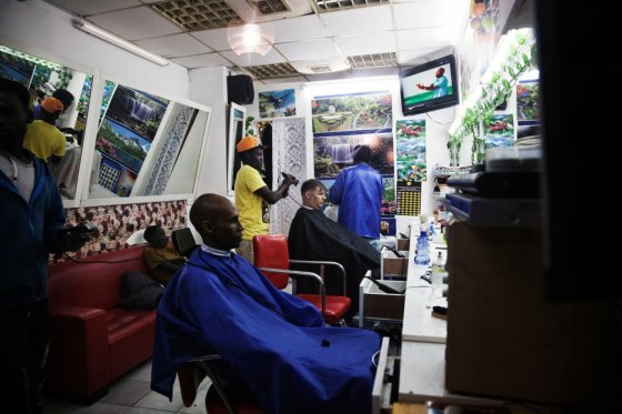 A barbershop in Neve Sha'anan; an area in Tel Aviv where African asylum-seekers have opened stores and businesses.