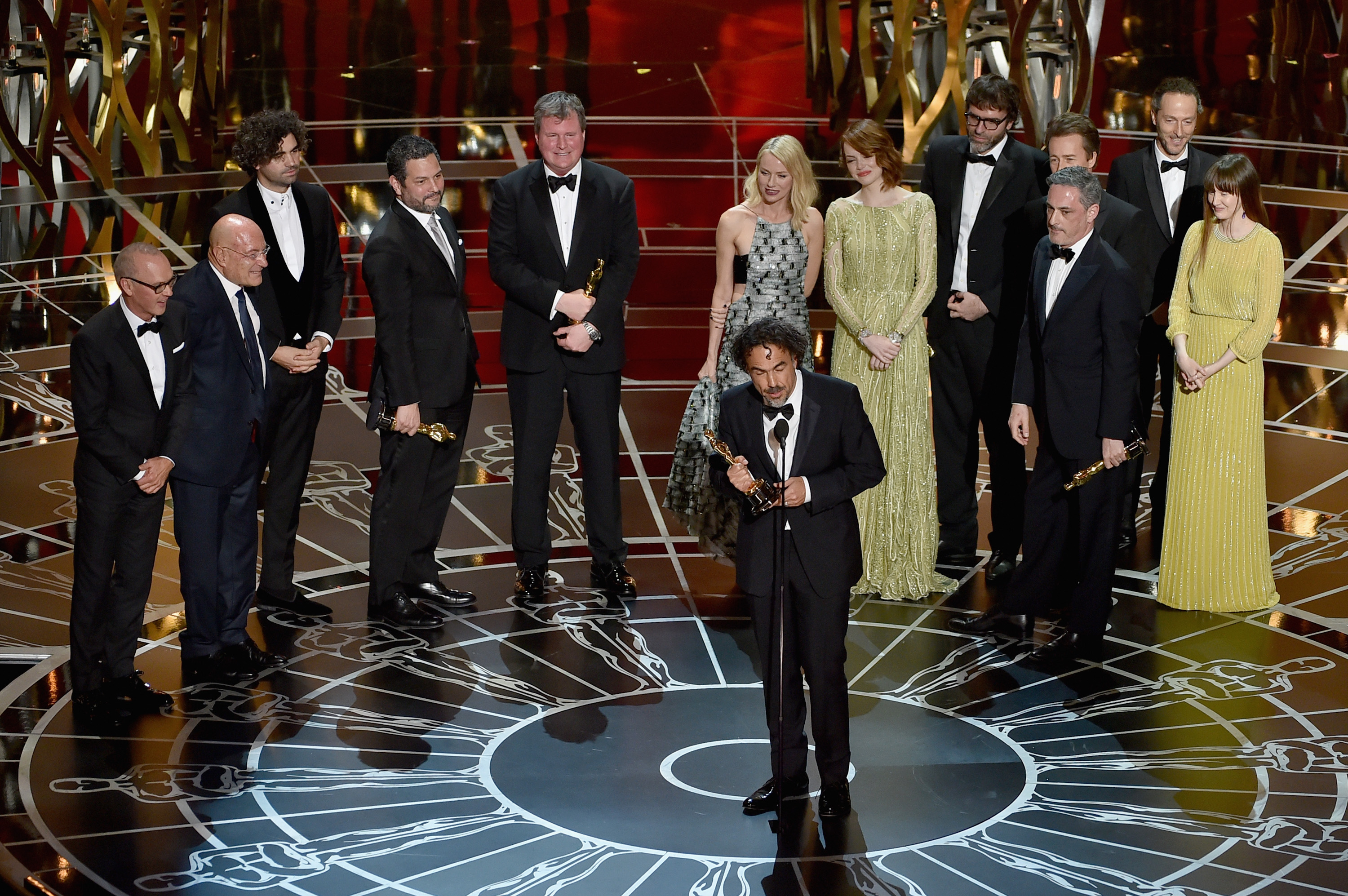 Director Alejandro Gonzalez Inarritu (C) with cast and crew accept the Best Picture award for 'Birdman' onstage during the 87th Annual Academy Awards at Dolby Theatre on February 22, 2015 in Hollywood, California. (Kevin Winter&mdash;Getty Images)