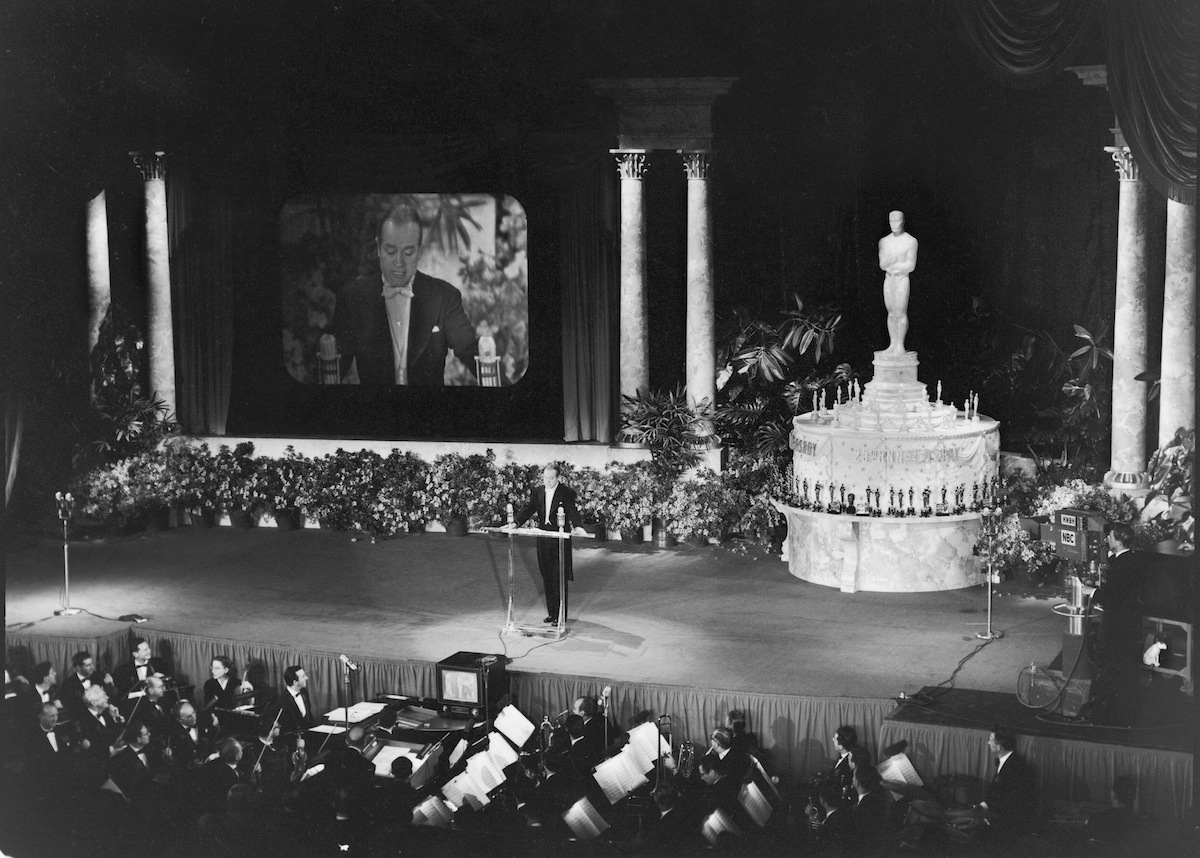 Bob Hope (1903 - 2003) hosts the 25th Annual Academy Awards, the first televised presentation of the annual award ceremony, Hollywood, California, Mar. 19, 1953. (J. R. Eyerman—The LIFE Picture Collection/Getty Images)