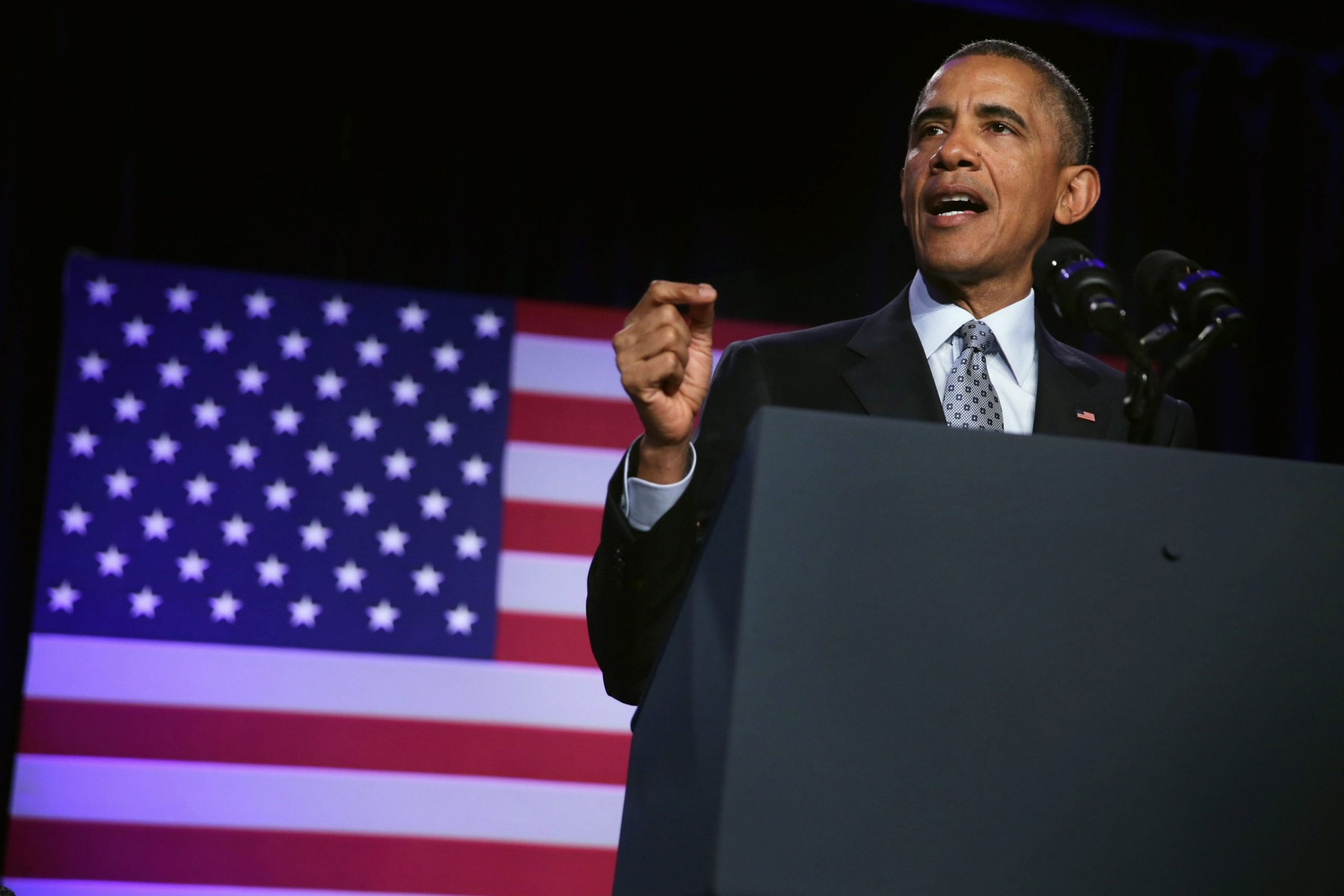 US President Barack Obama speaks during the General Session of the 2015 DNC Winter Meeting in Washington, D.C., on Feb. 20, 2015.