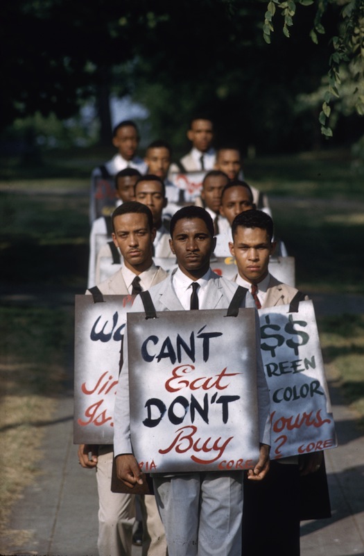 Holding protest sign is civil rights activist, Virginius B. Thornton.  Civil Rights student leaders from all over the South at Atlanta University in May of 1960 to meet with Martin Luther King on desegregation strategy and organizing sit-ins. (Howard Sochurek—The LIFE Picture Collection/Getty Images)