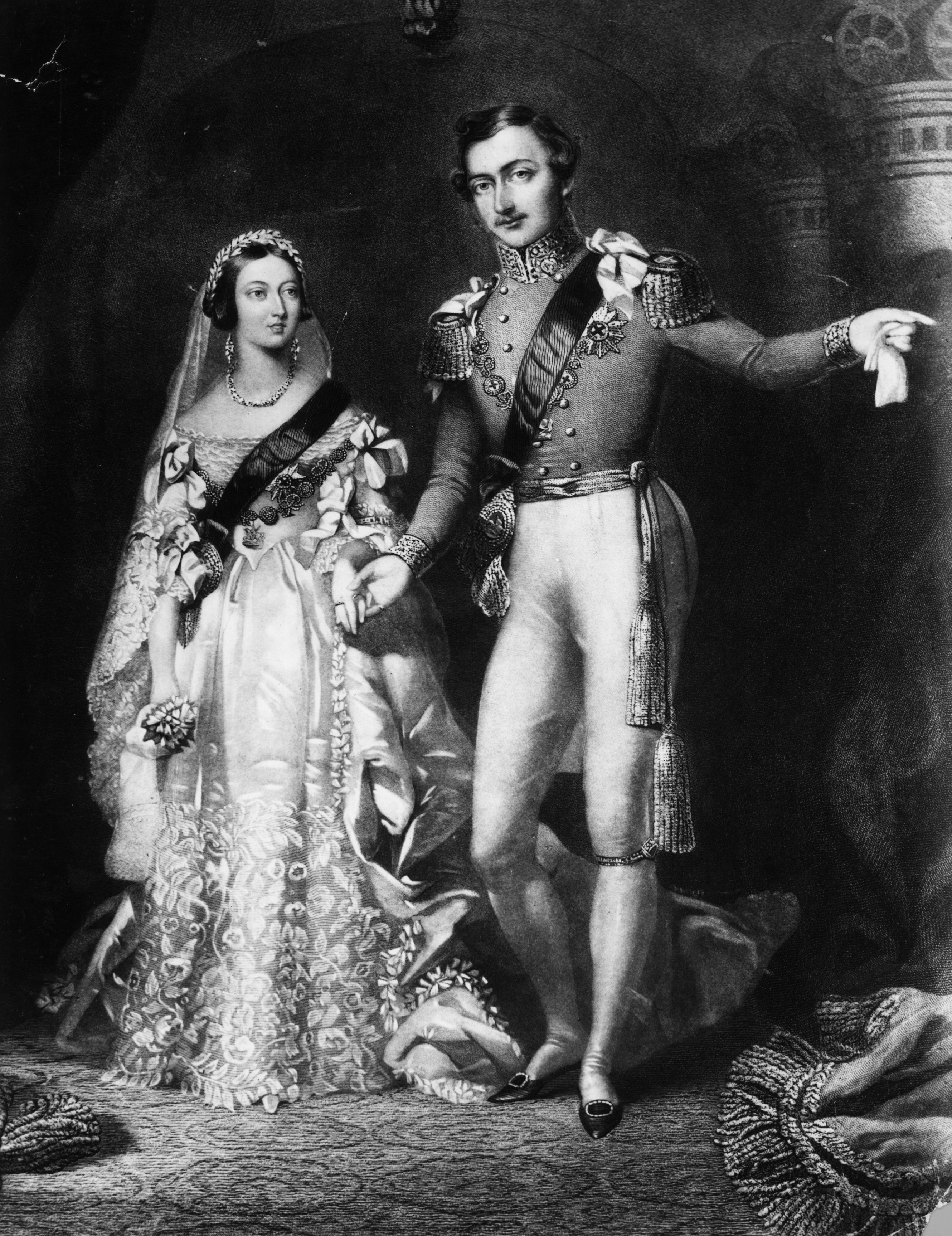 Queen Victoria and Prince Albert on their return from the marriage service at St James's Palace, London. Original Artwork: Engraved by S Reynolds after F Lock. (Rischgitz&mdash;Getty Images)