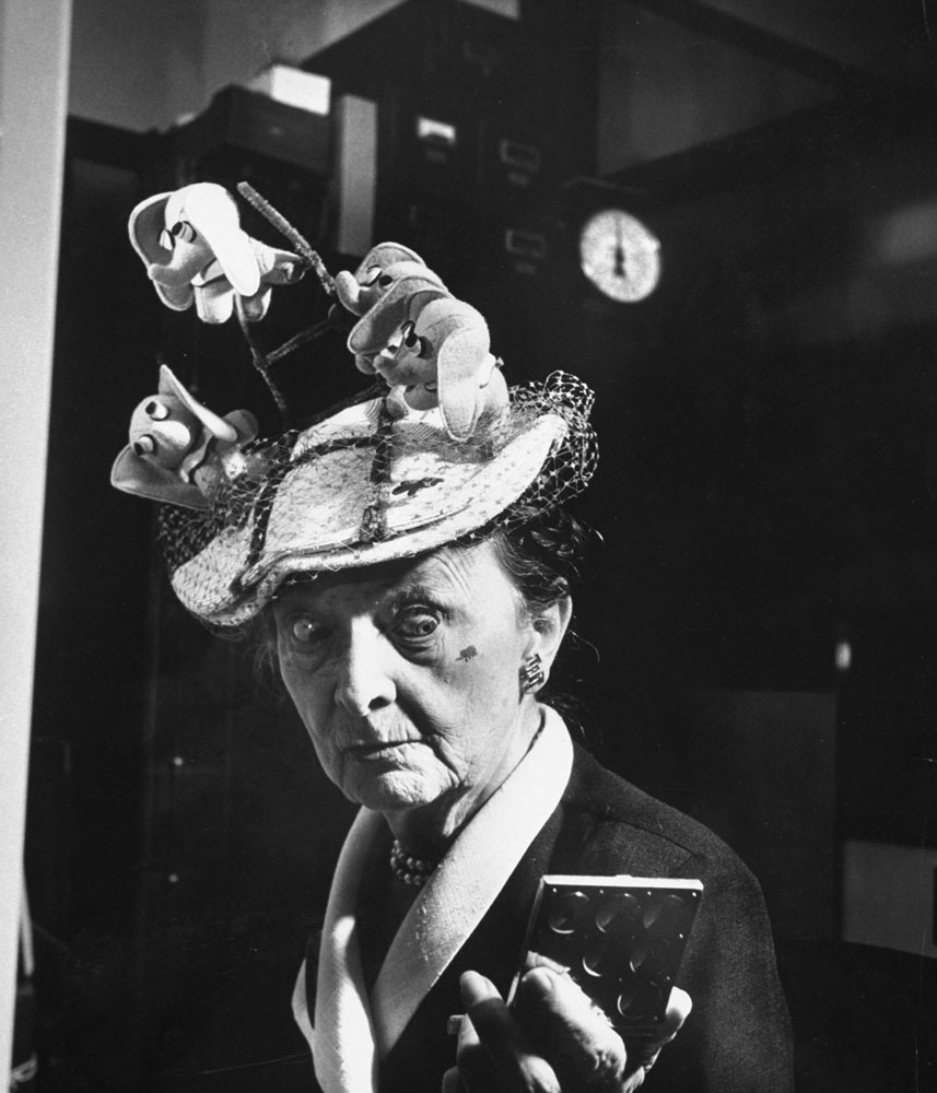 Bertha Baur, a prominent figure at conventions for decades and a long-time member of the Republican National Committee, in an elephant hat at the 1952 GOP National Convention in Chicago.