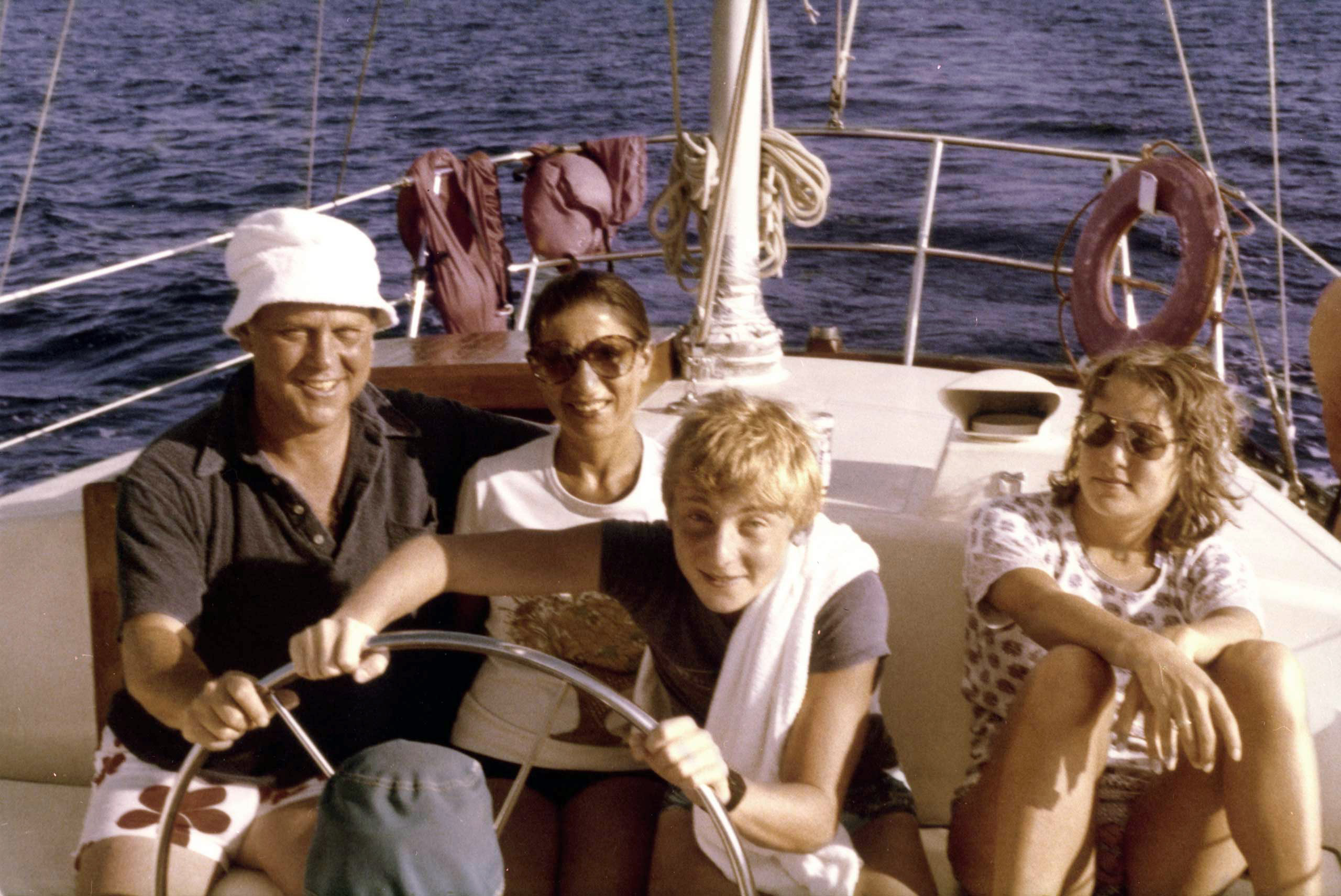 Ruth Bader Ginsburg, her husband, Martin, and their children, James and Jane, in a boat off the shore of St. Thomas in the Virgin Islands, December 1980. (Collection of the Supreme Court of the United States)