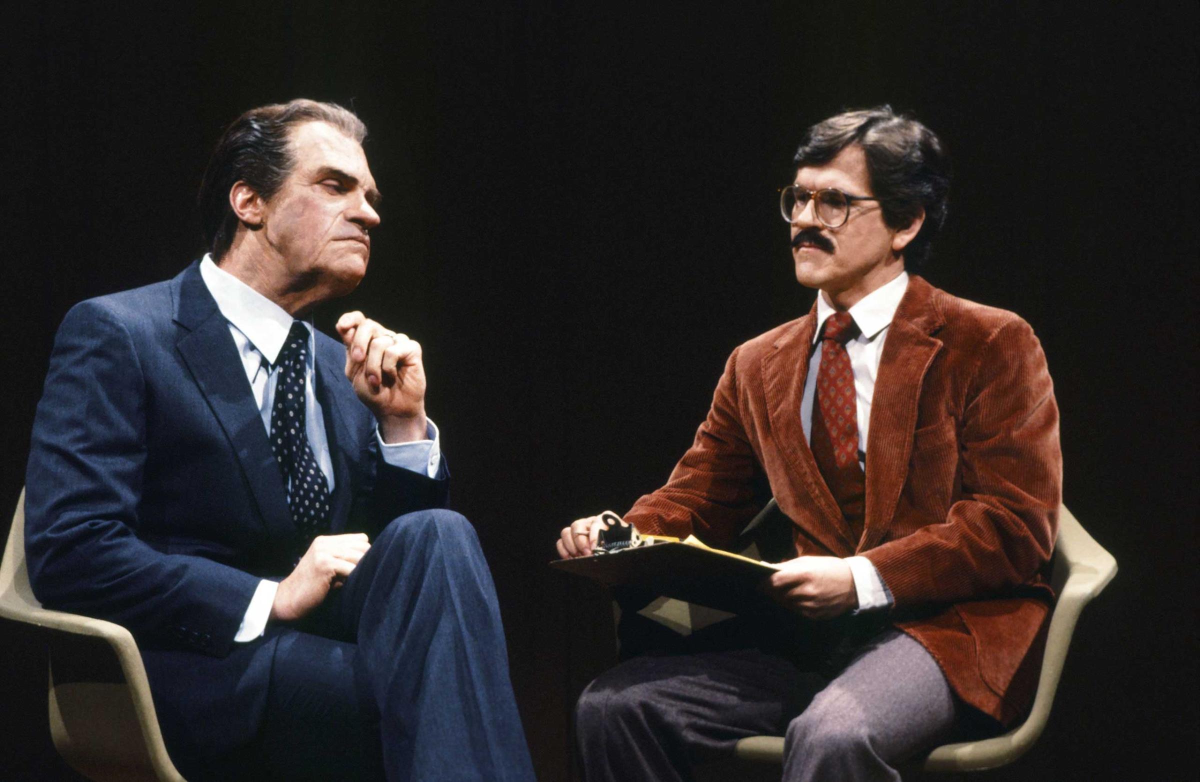 Joe Piscopo as President Richard Nixon and Tim Kazurinsky during the '60 Minutes' skit on April 14, 1984
