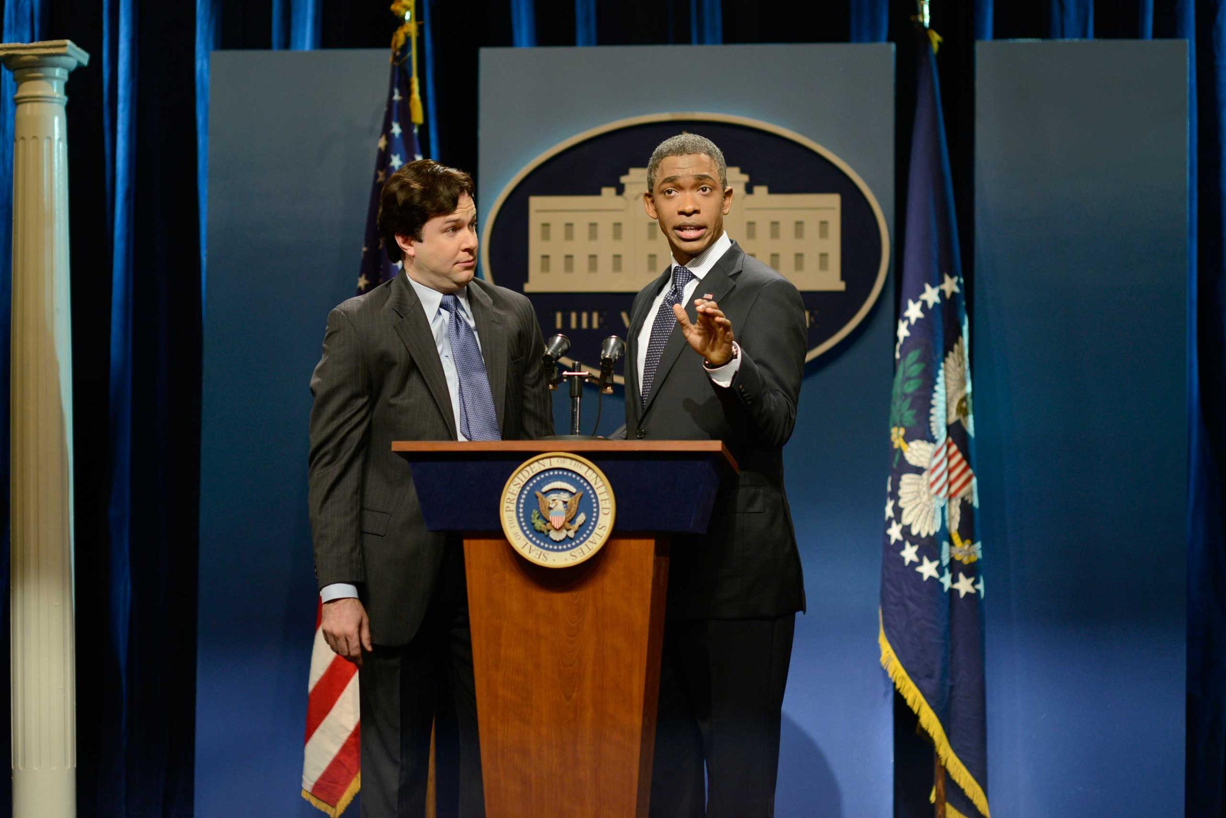 Taran Killam as Ron Klain and Jay Pharoah as President Obama during the "Ebola Czar" skit on Oct. 25, 2014.