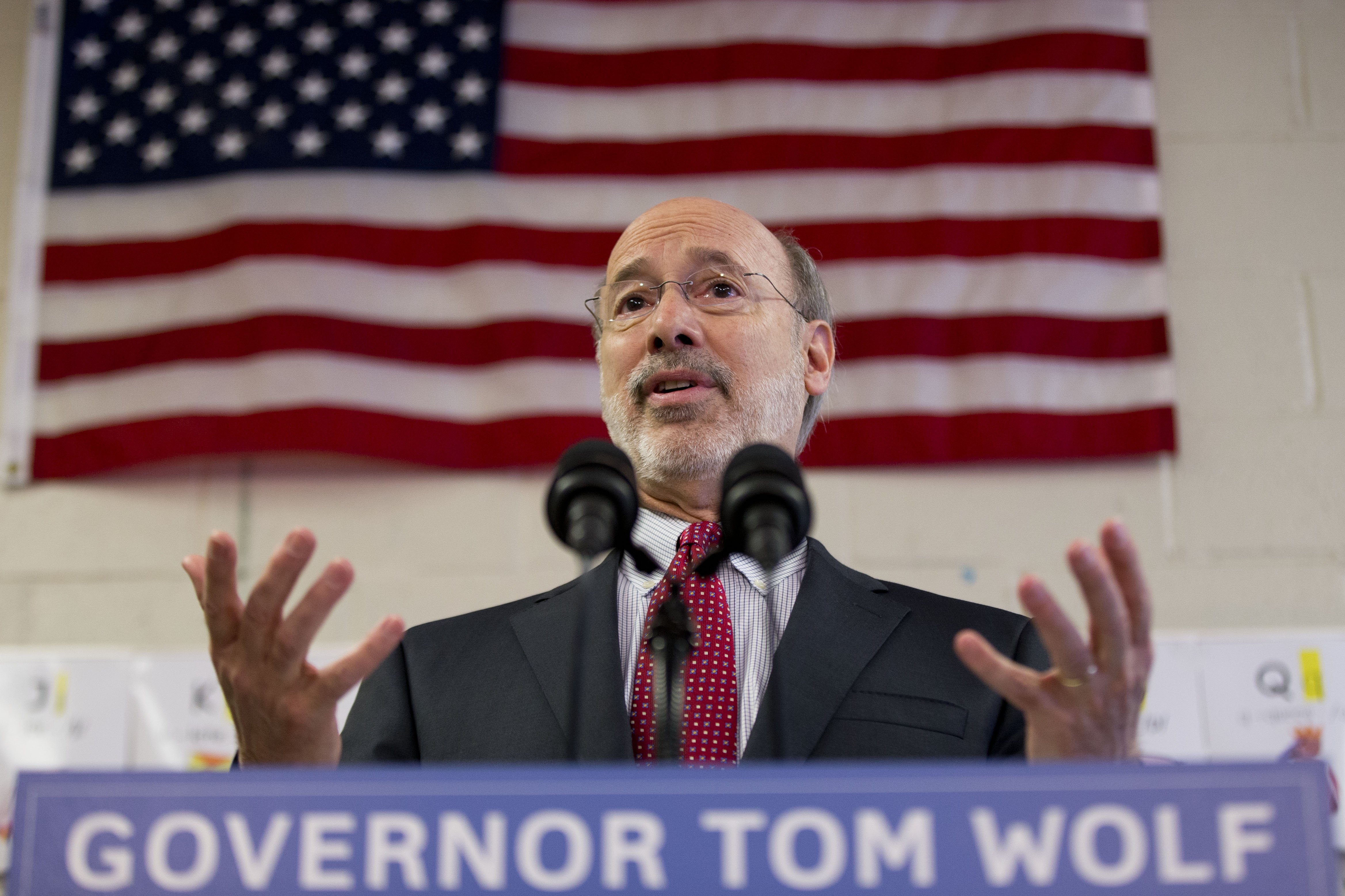 Gov. Tom Wolf Caln speaks during a news conference at Elementary School on Feb. 11, 2015, in Thorndale, Pa.