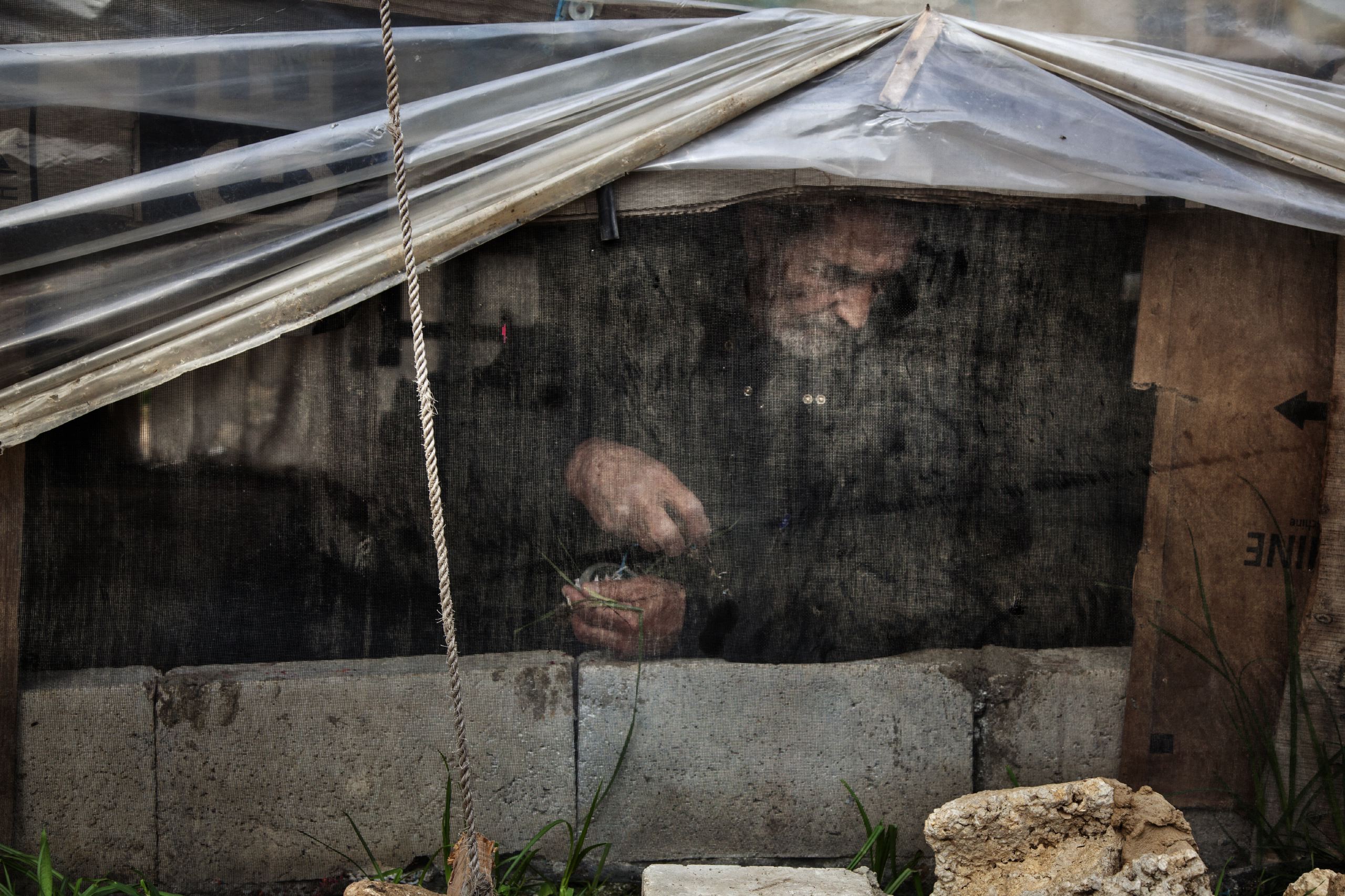 An old man living in the informal camp of Syrian refugees Minieh 1 in the suburb of Tripoli, Lebanon, Nov. and Dec. 2014.