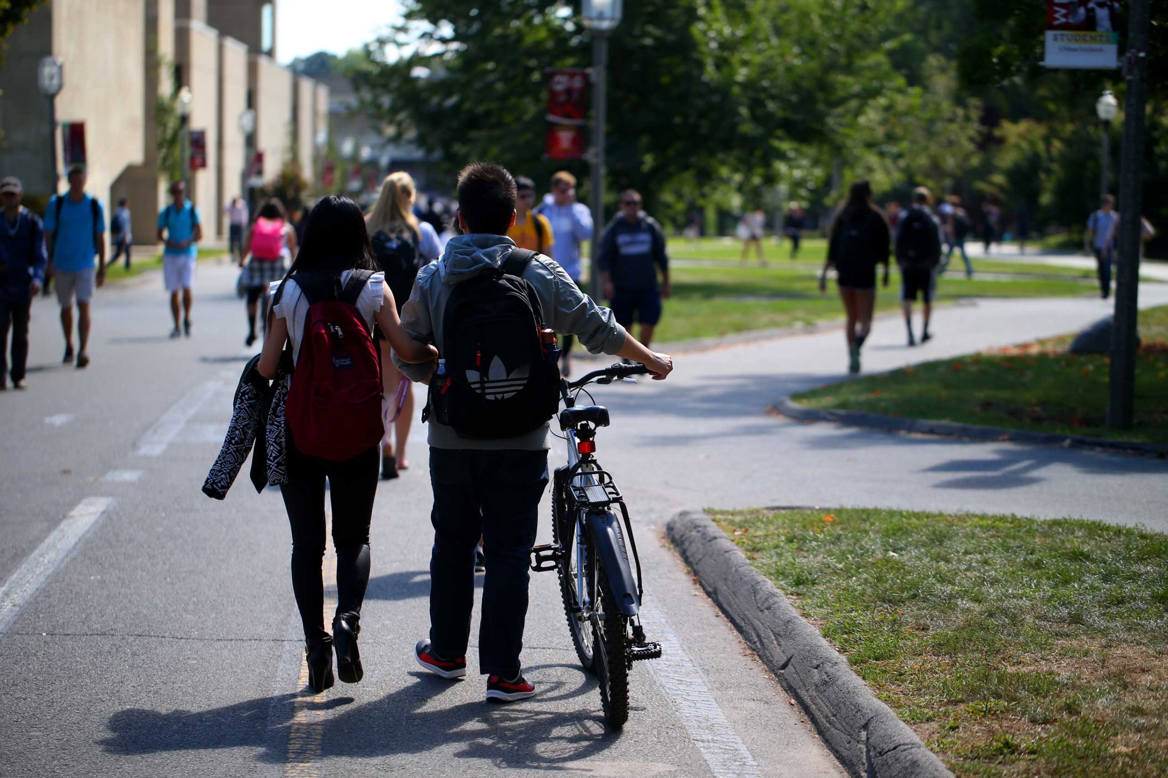 Students on the campus of UMass Amherst in 2014.