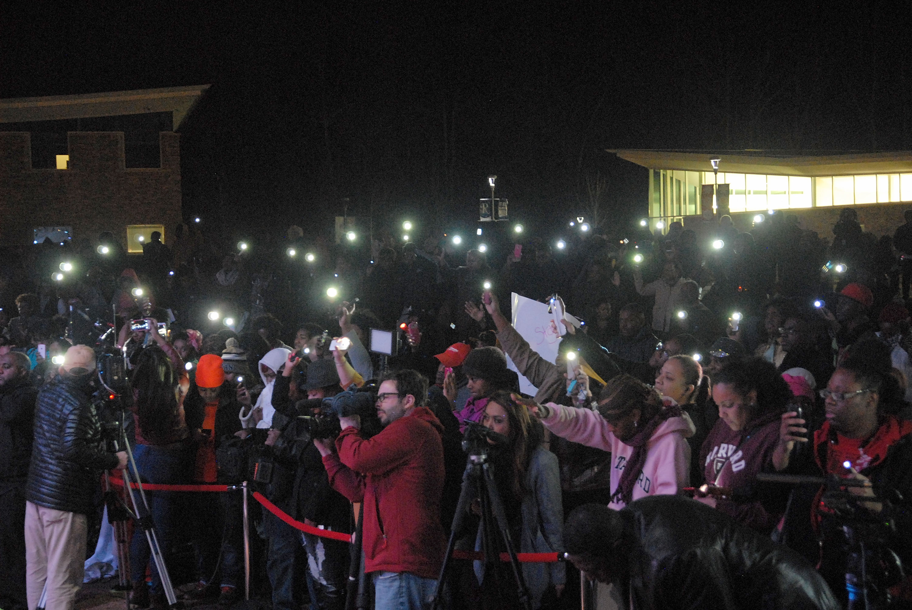 Media covering the Bobbi Kristina Brown Public Candleight Vigil on Feb. 9, 2015 in Riverdale, Georgia.