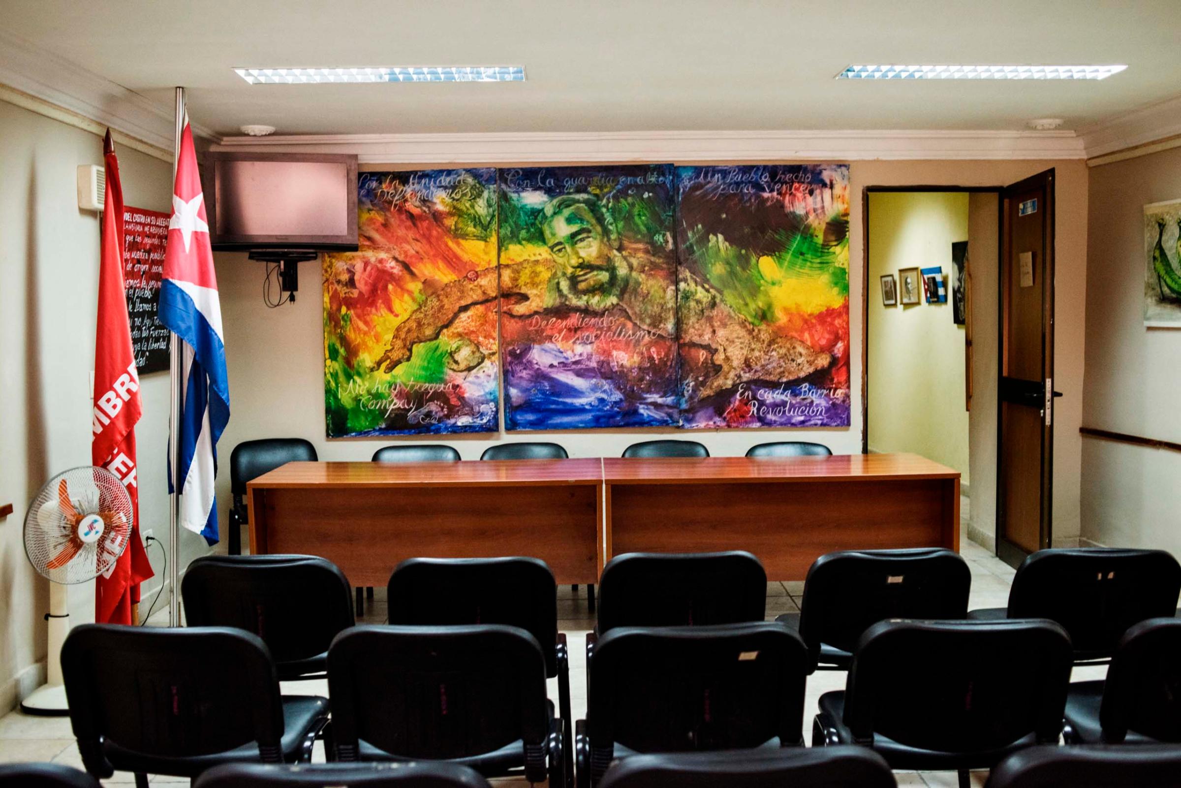 A theater and conference room inside the headquarters and museum for the "Committees for the Defense of the Revolution" (CDR), which was established in 1960 as "the eyes and ears of the Revolution." In all parts of the country, neighborhood watch groups act as a network of information for the police, Dec. 2014.Yuri Kozyrev—NOOR for TIME