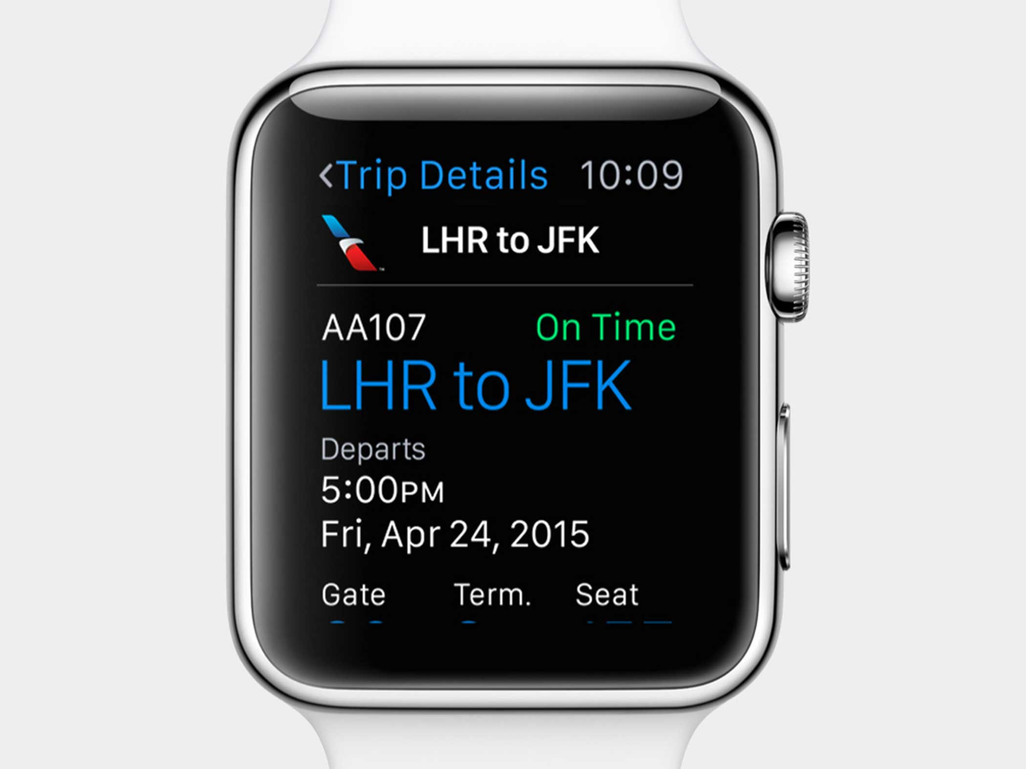 Apple Watch will pull your boarding pass from Passbook when you’re near the airport.