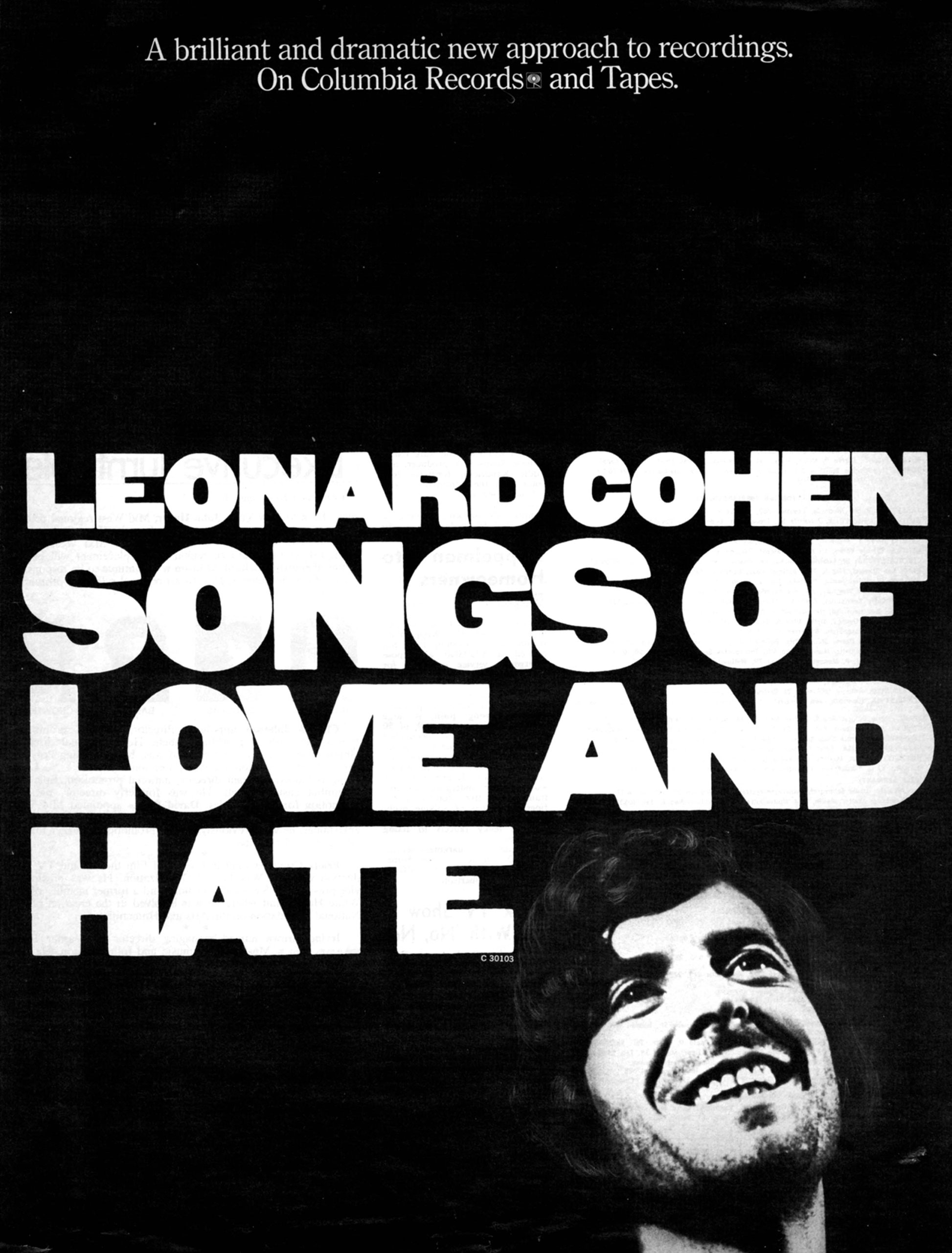 Advertisement for Leonard Cohen’s album Songs of Love and Hate.