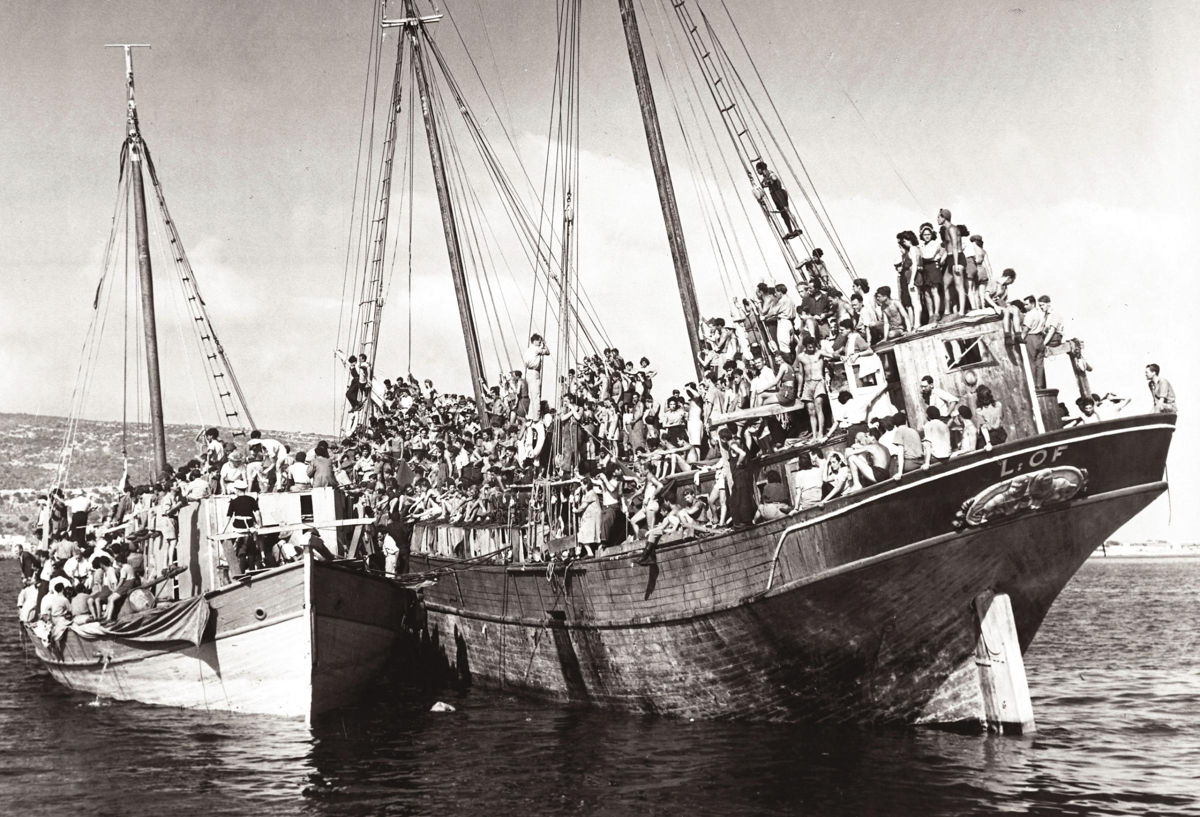 The Holy Land Jewish refugees and survivors of Holocaust. Haifa, Palestine, July 1946.