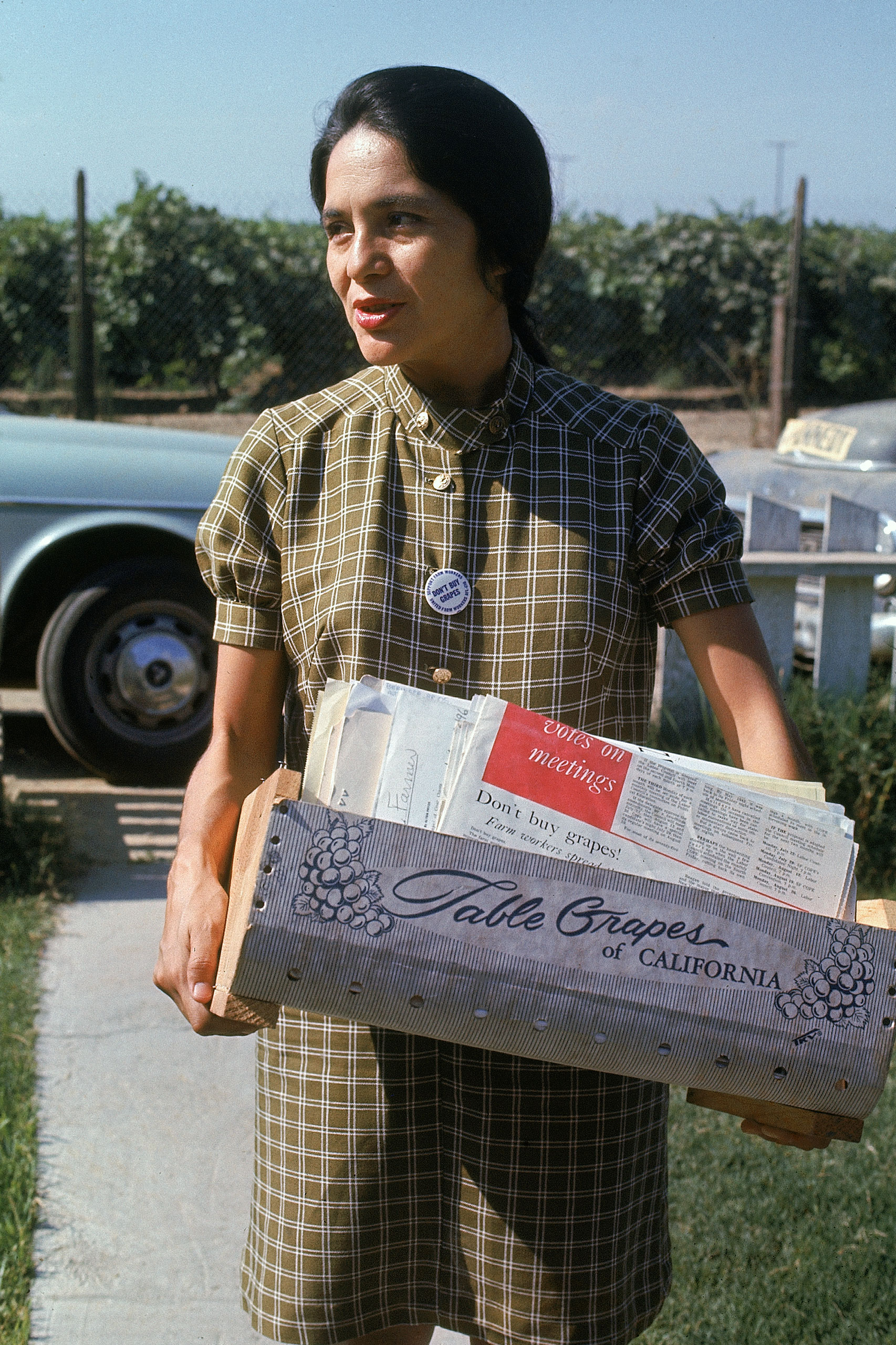 Dolores Heurta, VP of United Farm Workers, during grape pickers strike, 1968.