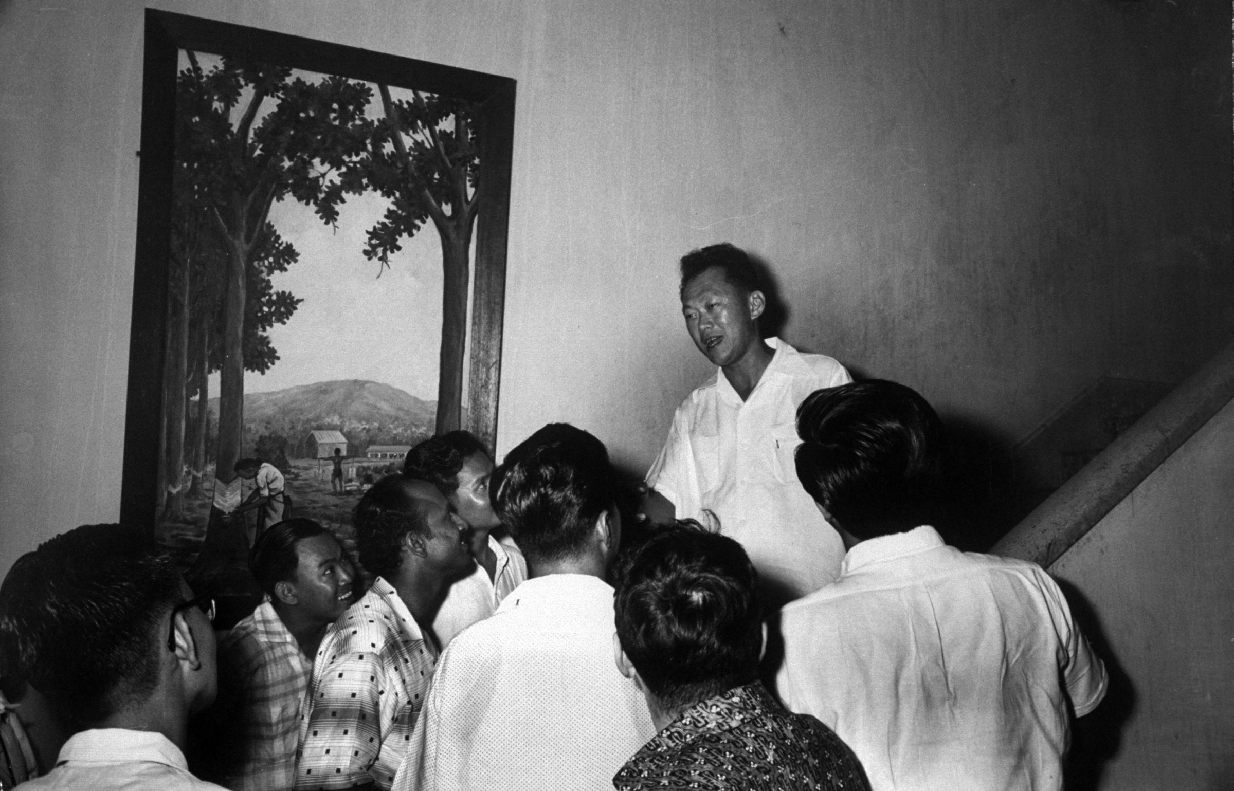 Lee Kuan Lew being congratulated by the crowd, Singapore, 1959.