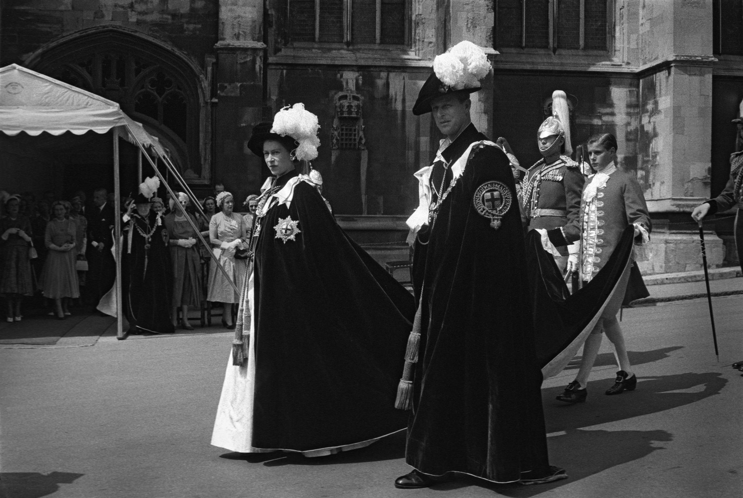 Queen Elizabeth 1 and Prince Philip at the Knight's of the Garter ceremony in June 1953.