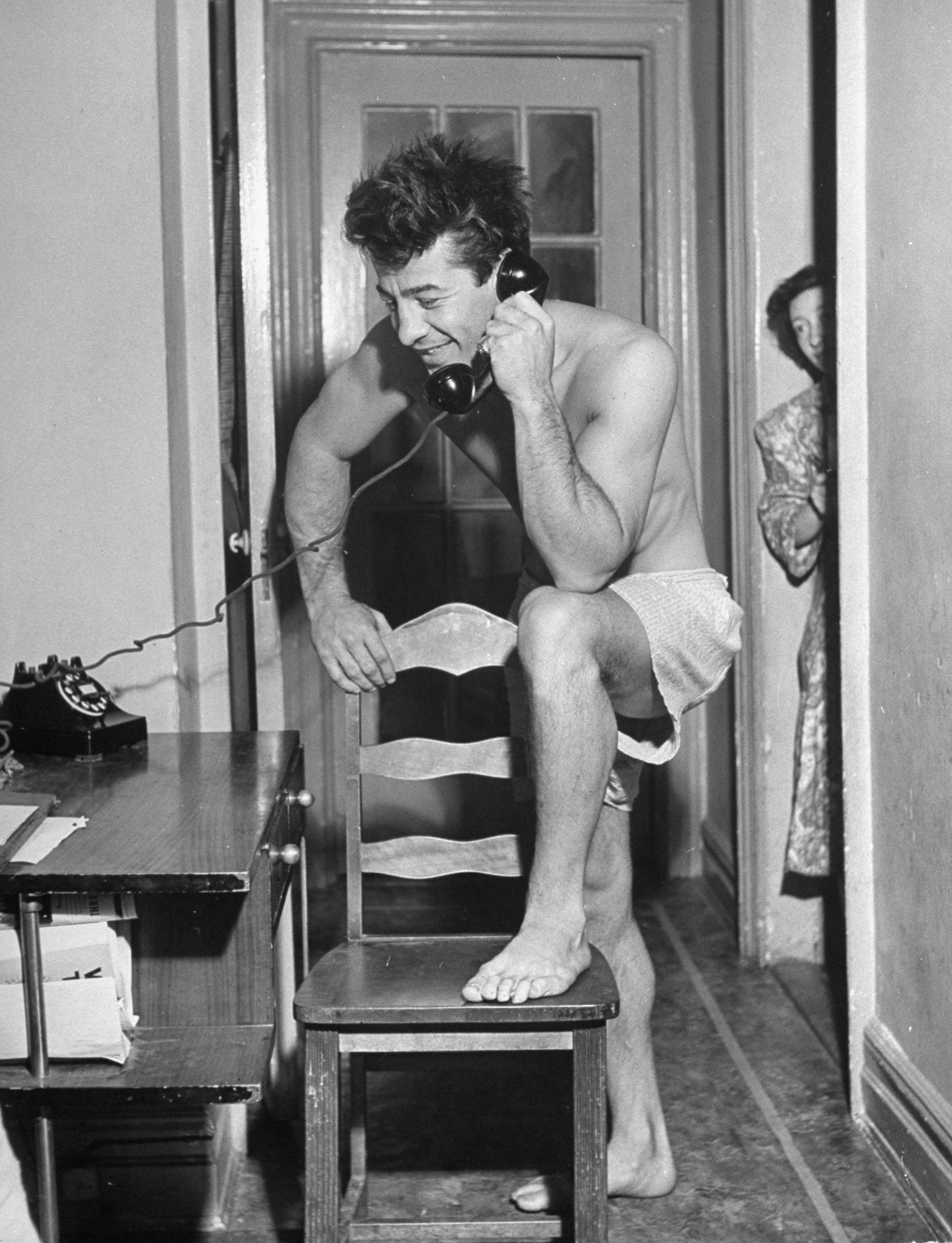 Rocky Graziano on the phone, 1947.
