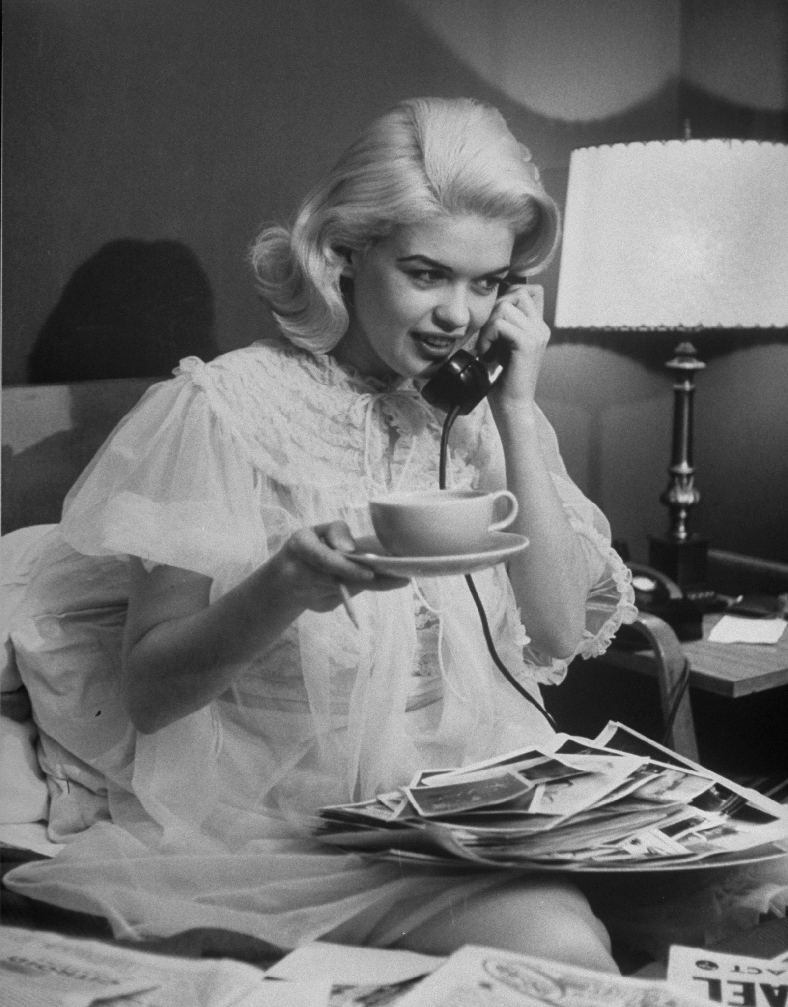 Jayne Mansfield on the phone, 1956.