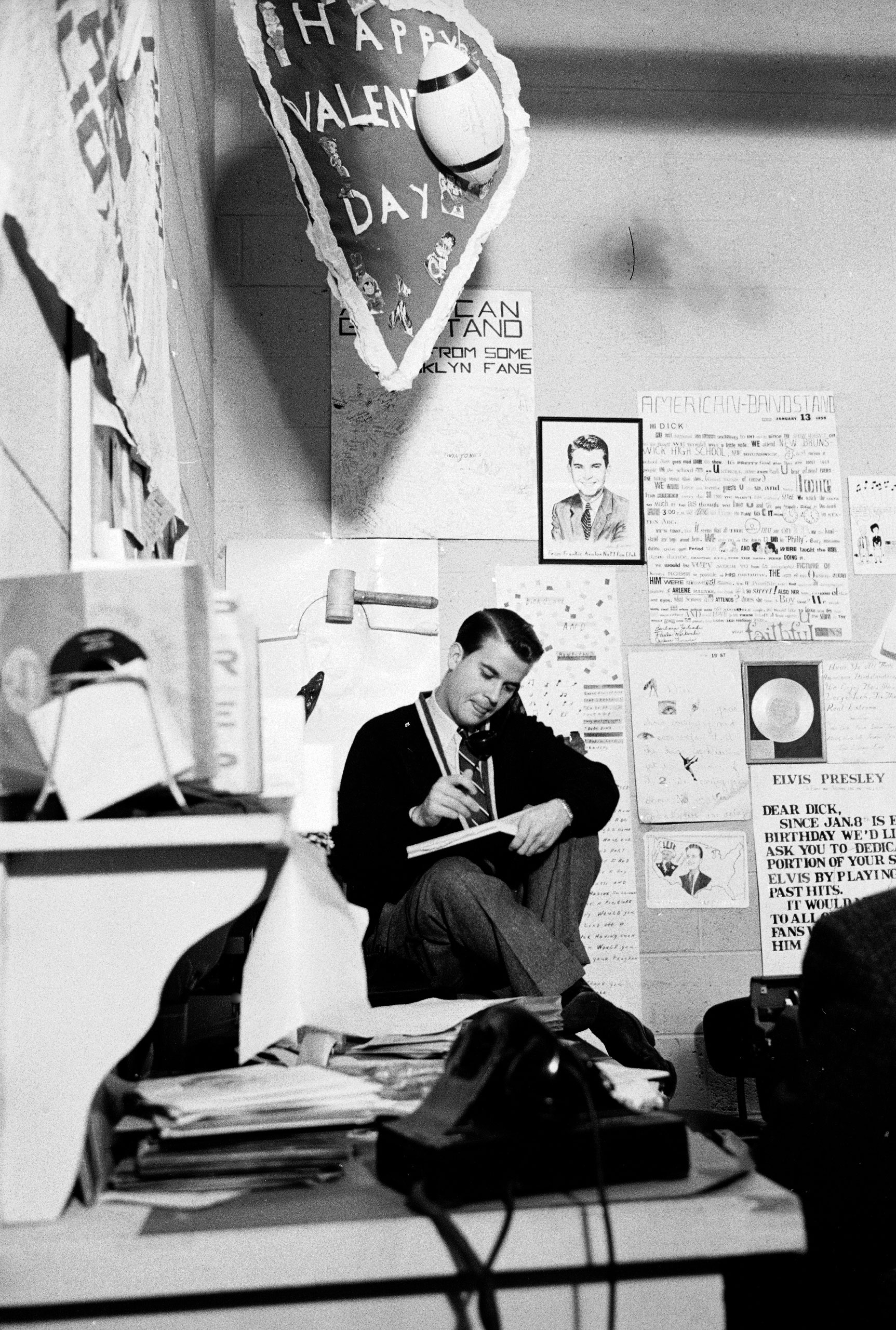 Dick Clark on the phone, 1958.