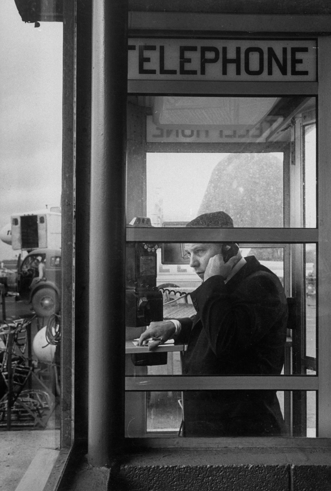 Jimmy Hoffa on the phone, 1958.