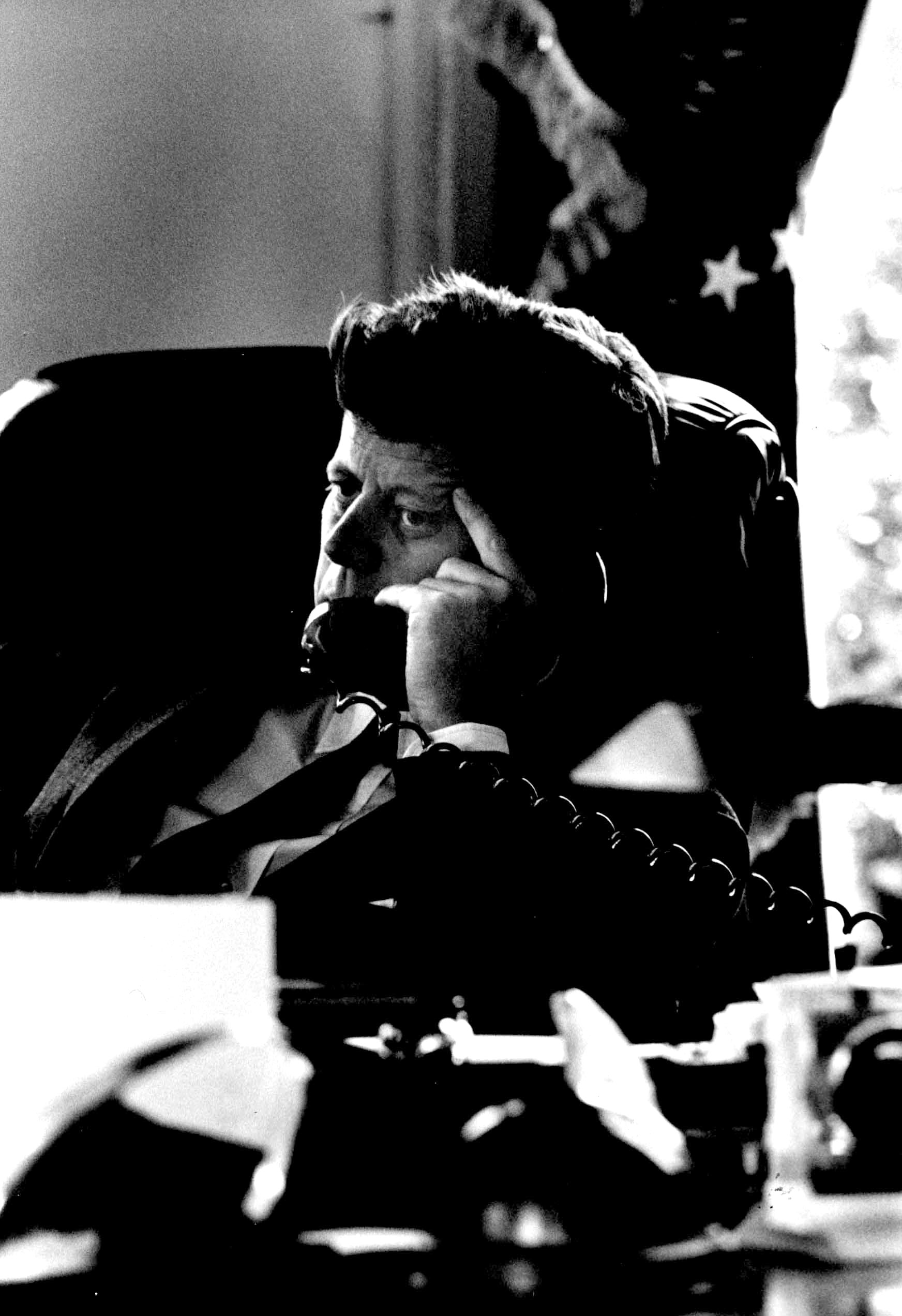 John F. Kennedy on the phone, 1961.
