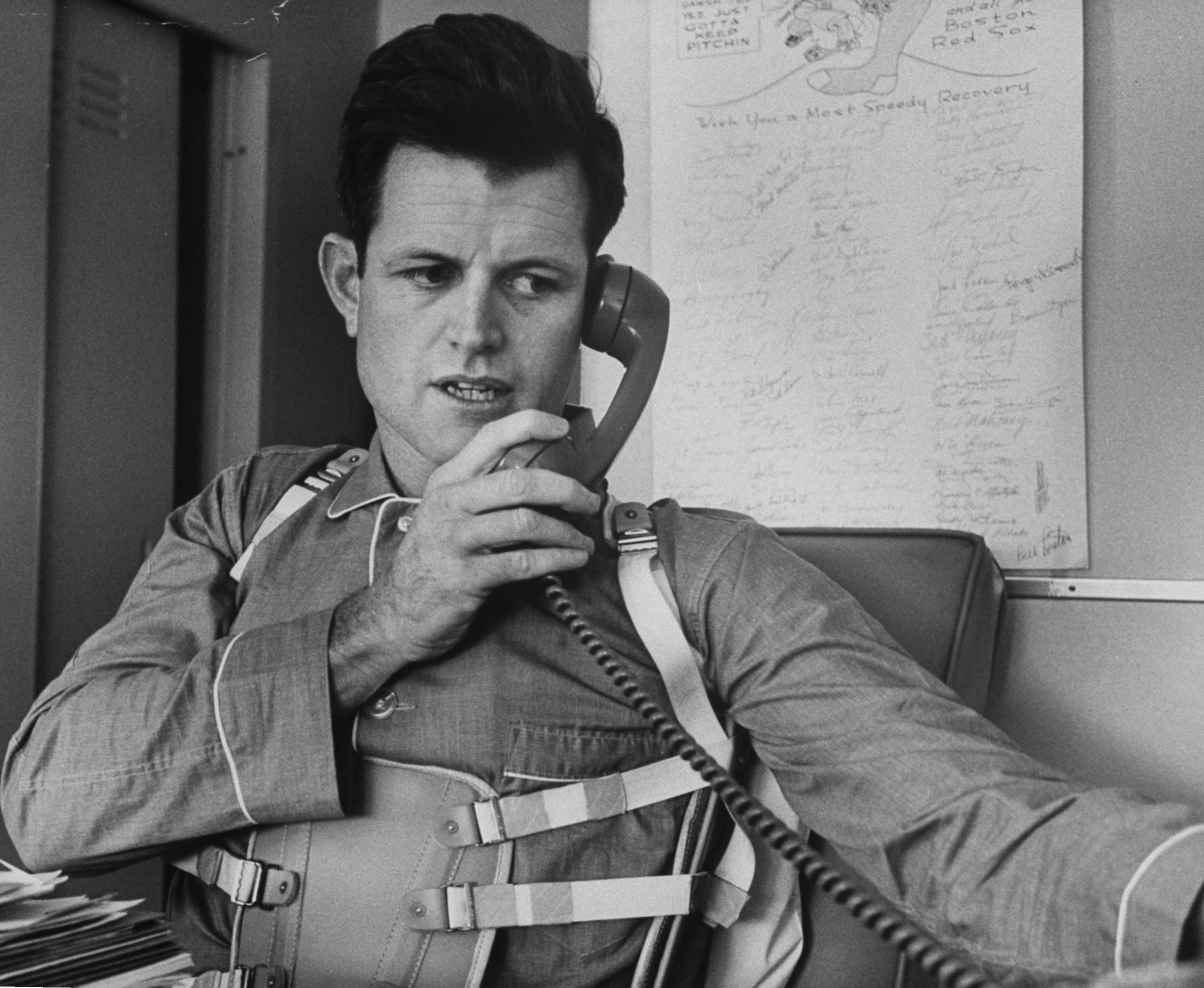 Ted Kennedy on the phone, 1965.