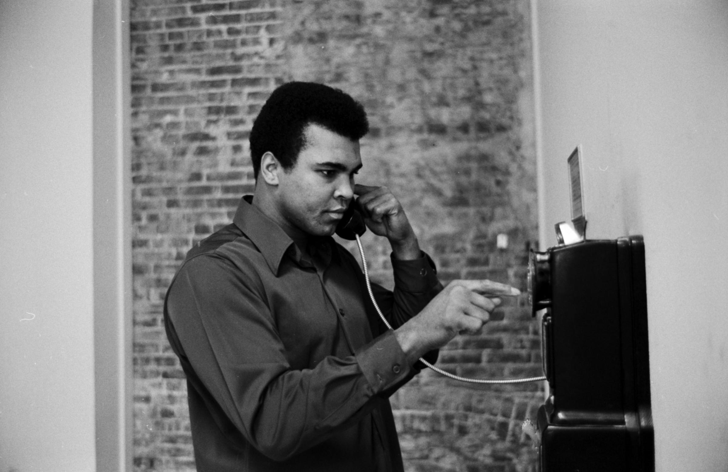 Muhammad Ali on the phone, 1971.