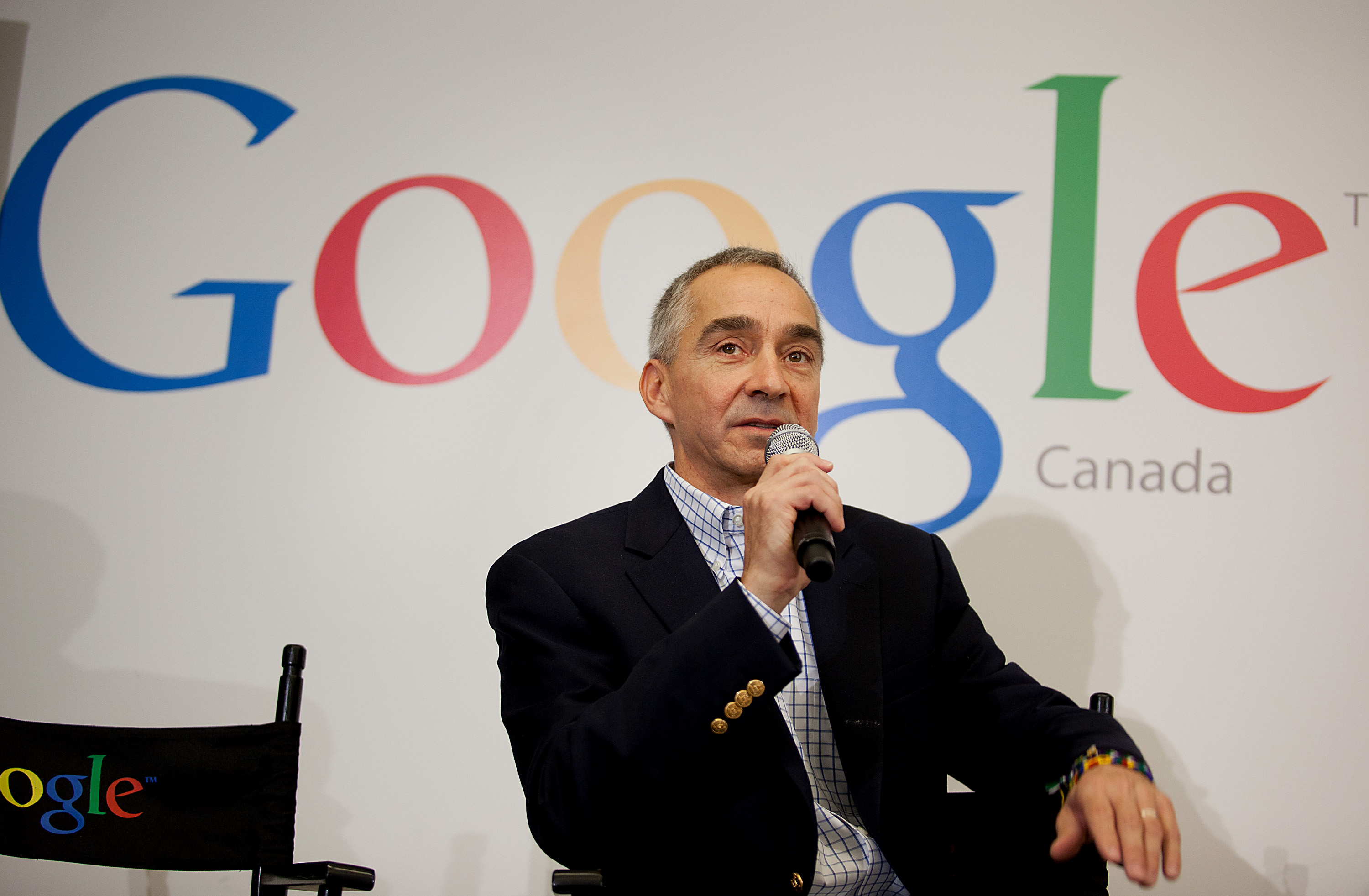 Patrick Pichette, Chief Financial Officer of Google Inc., speaks to the press during a media tour for the grand opening of Google Inc.'s new office in Toronto on Nov. 13, 2012. (Bloomberg/Getty Images)