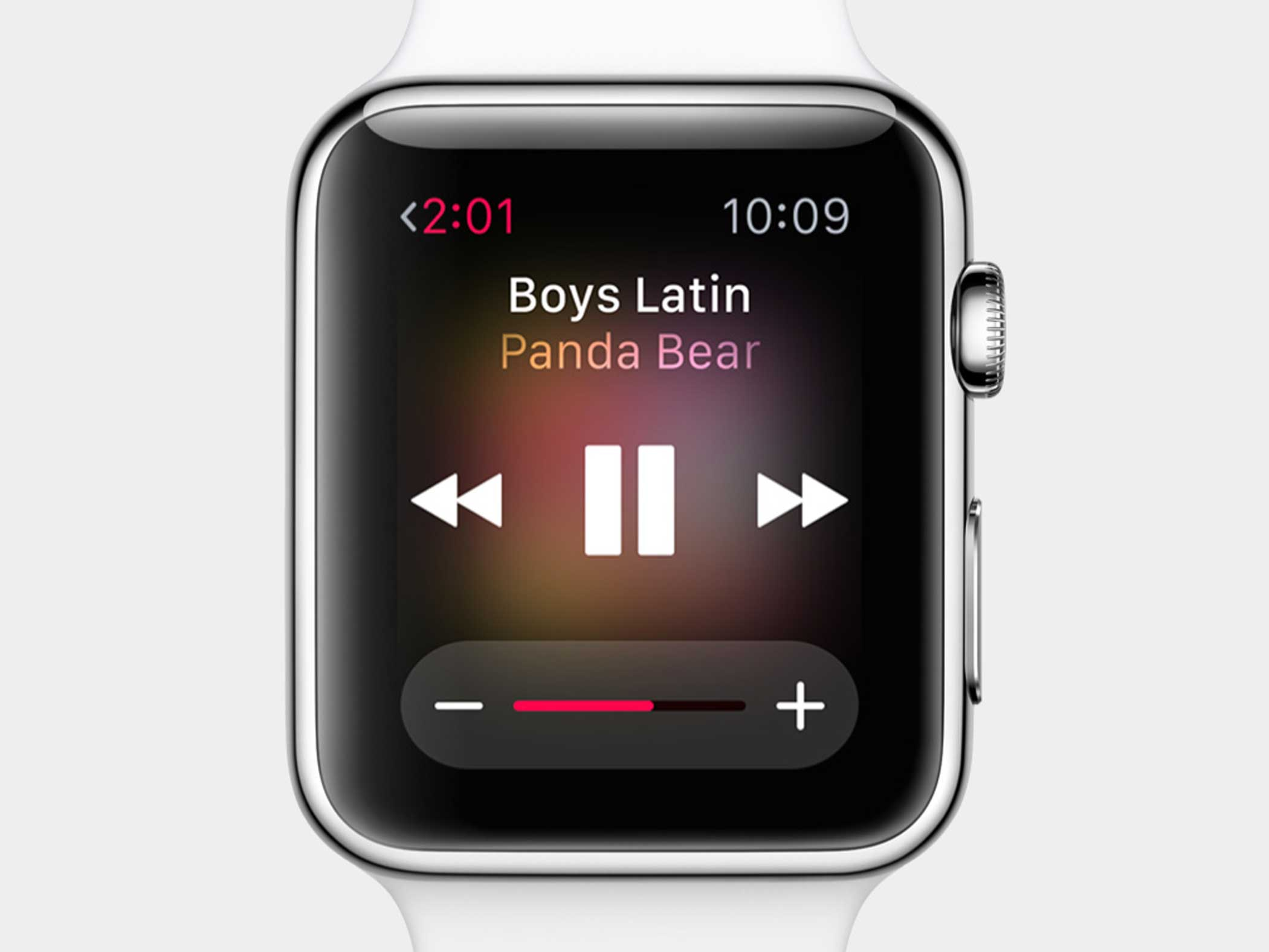 In the Now Playing Glance, you can control your music right from your wrist.