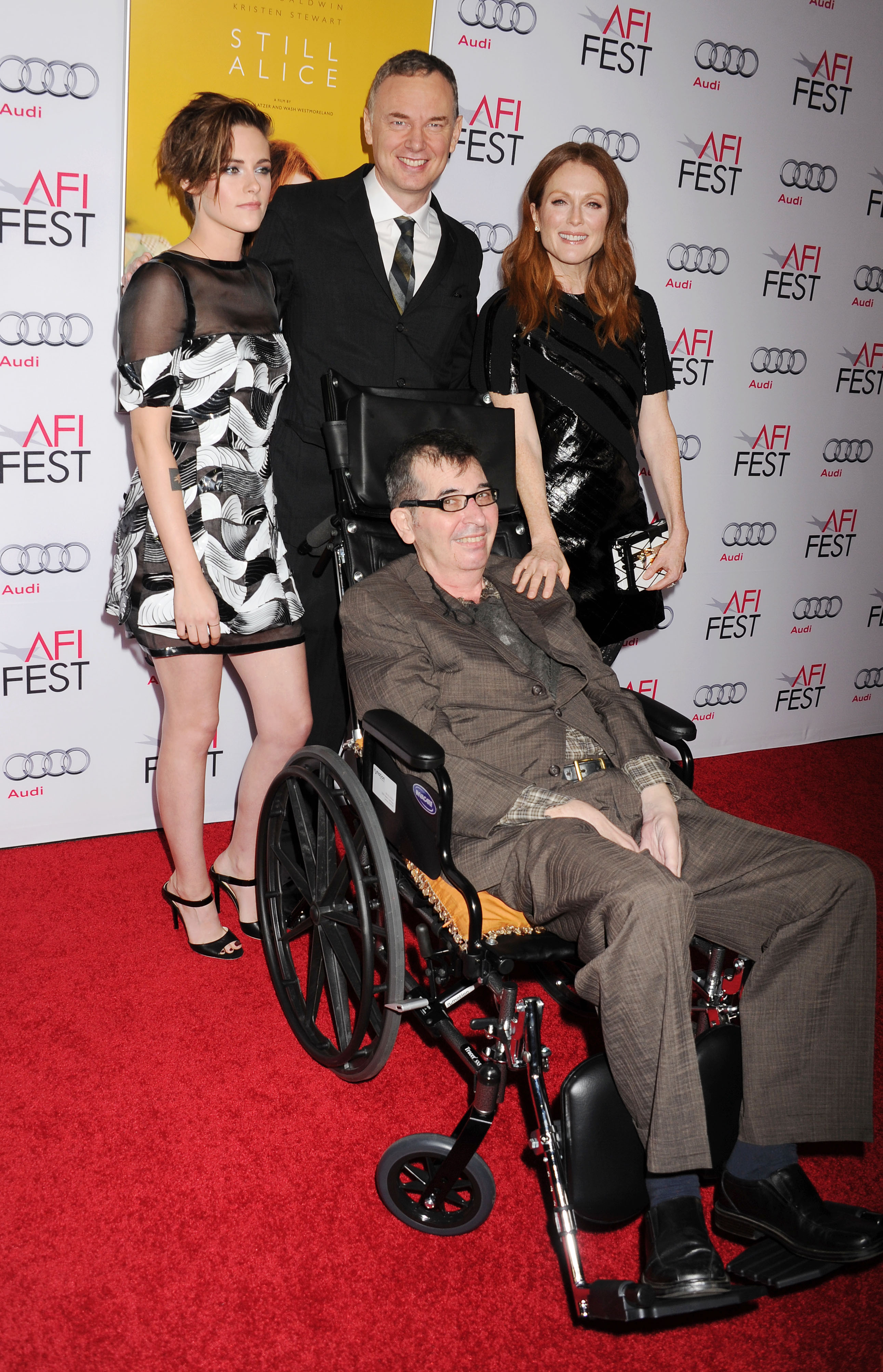 From left clockwise, actress Kristen Stewart, director Wash Westmoreland, actress Julianne Moore and director Richard Glatzer arrive at a premier of <i>Still Alice</i> at Dolby Theatre in Hollywood on Nov. 12, 2014 (Jeffrey Mayer—WireImage/Getty Images)