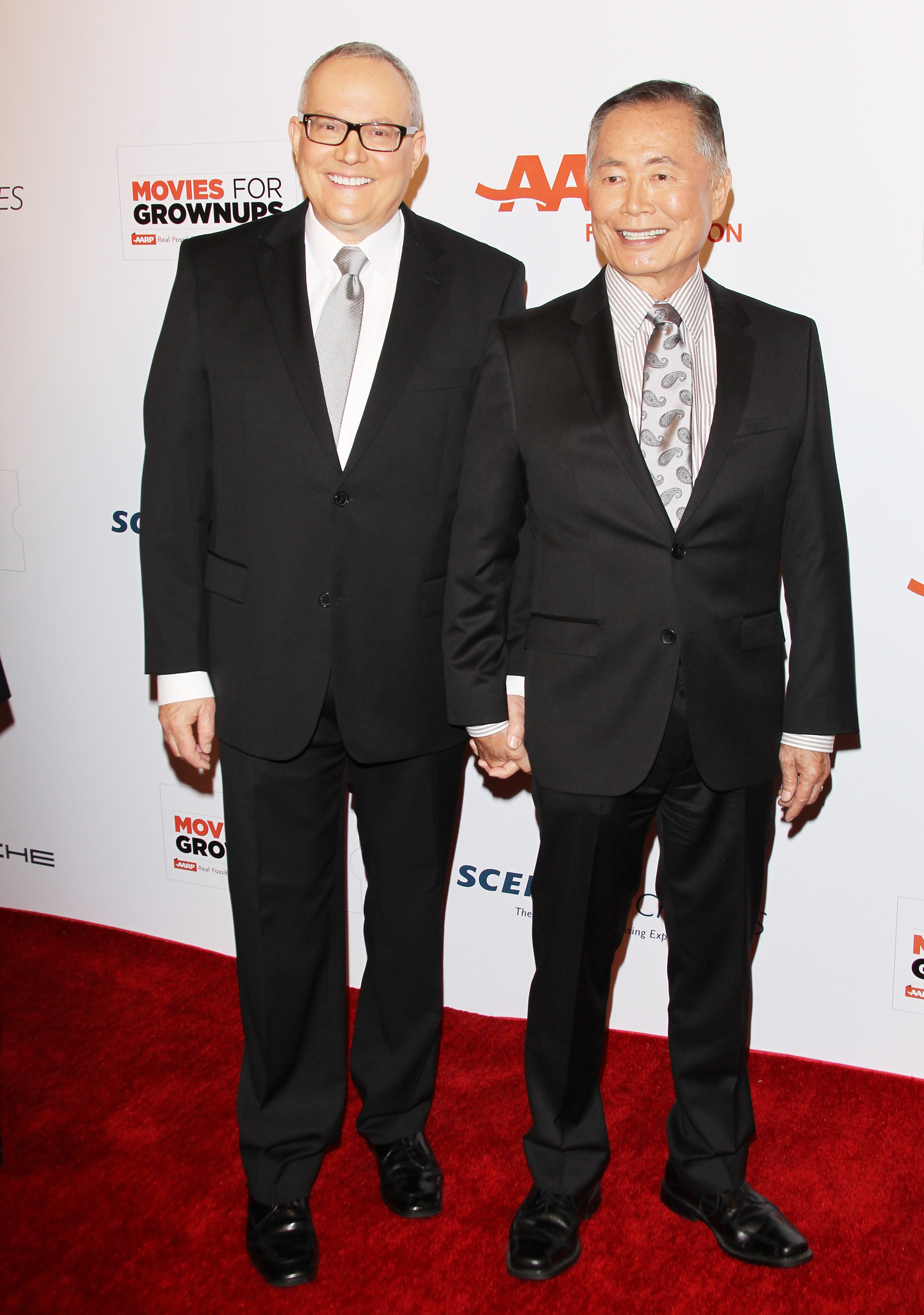 George Takei and Brad Takei arrive at the AARP 14th Annual "Movies For Grownups" Awards Gala held at the Beverly Wilshire Four Seasons Hotel on February 2, 2015 in Beverly Hills, California. (Michael Tran&mdash;FilmMagic)