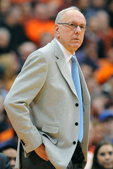 Head coach Jim Boeheim of the Syracuse Orange at the game against the Virginia Cavaliers in Syracuse, N.Y. on March 2, 2015.